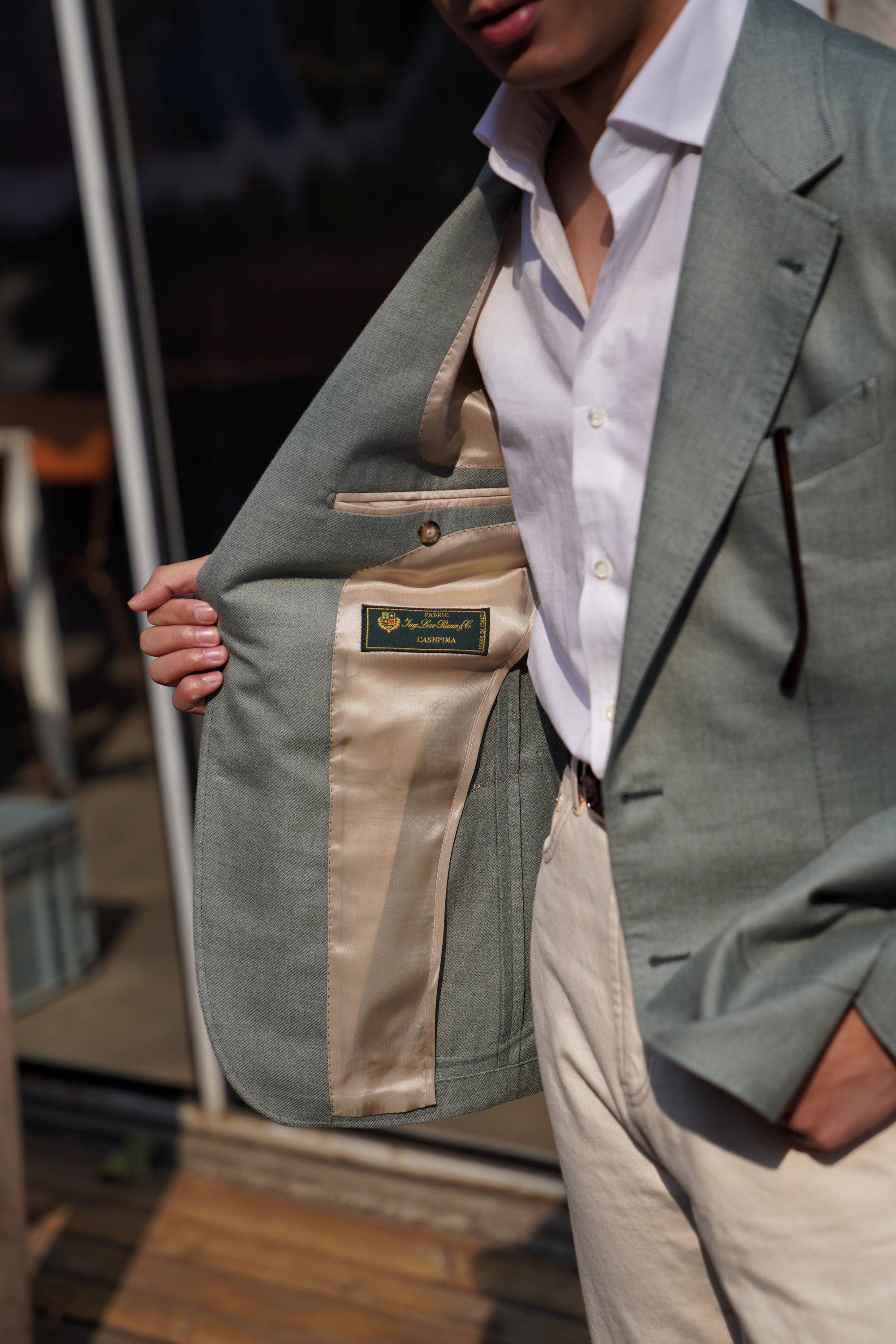 MTO Dusty Green Cotton Cashmere Silk Jacket