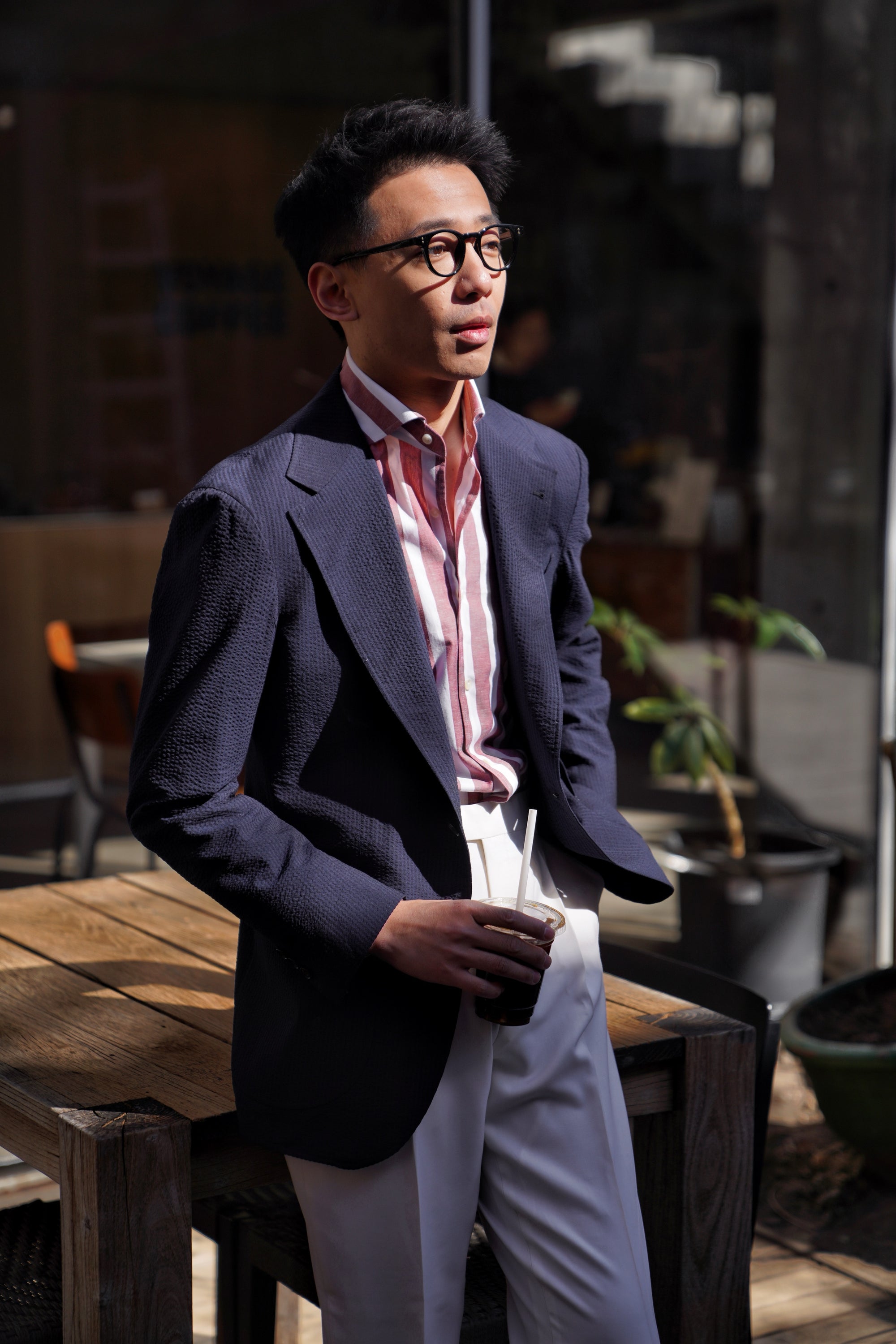 MTO Navy Wool Silk Seersucker Jacket