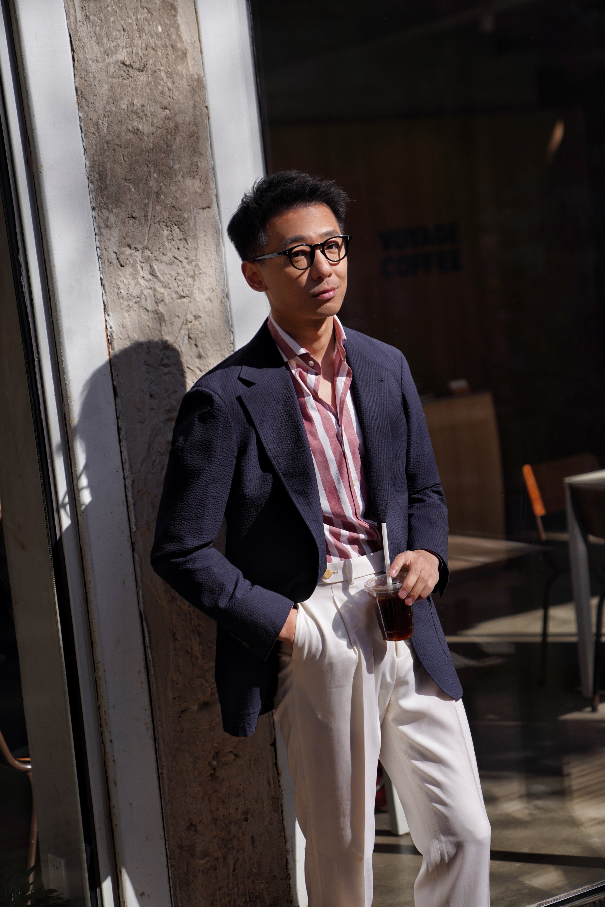 MTO Navy Wool Silk Seersucker Jacket