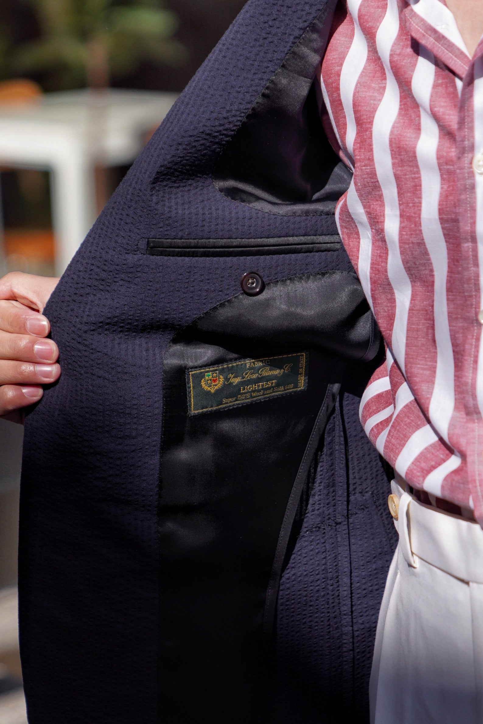 MTO Navy Wool Silk Seersucker Jacket