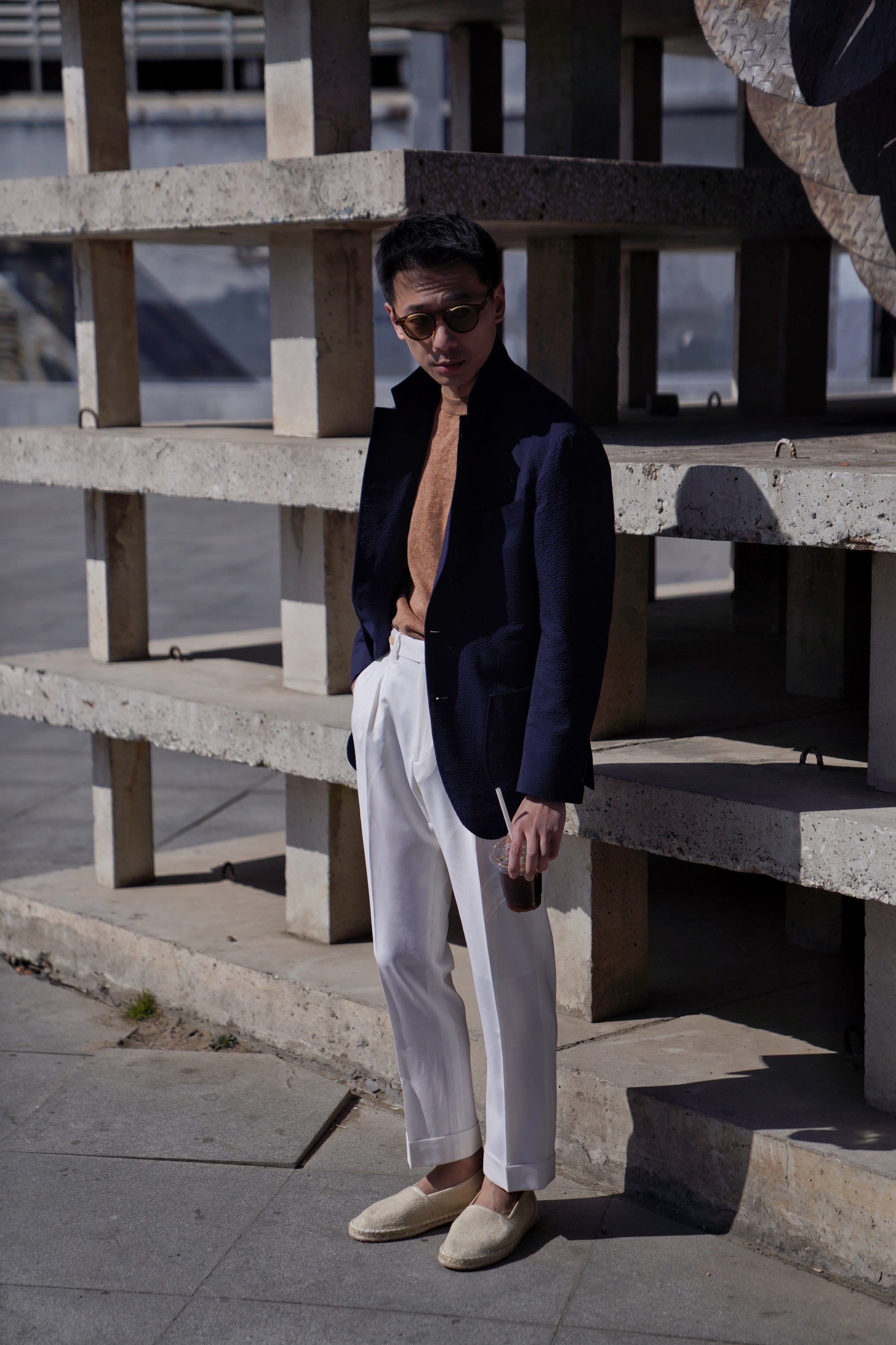 MTO Navy Wool Silk Seersucker Jacket