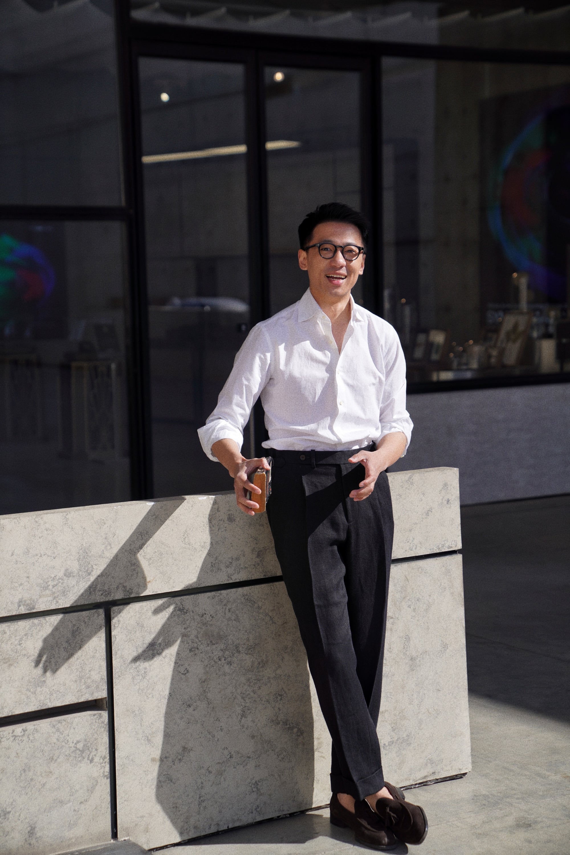 Black Linen Herringbone Trousers #245