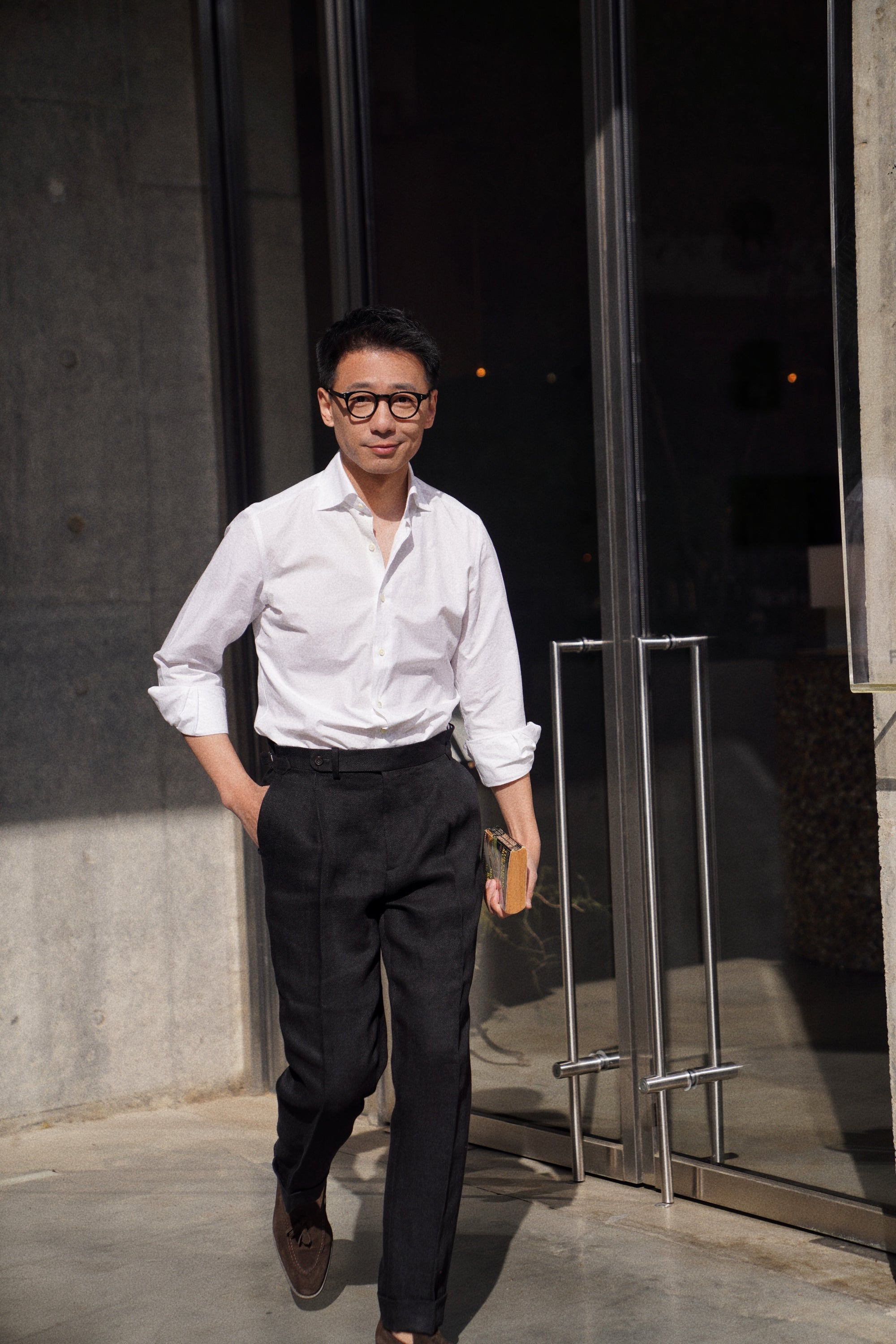 Black Linen Herringbone Trousers #245