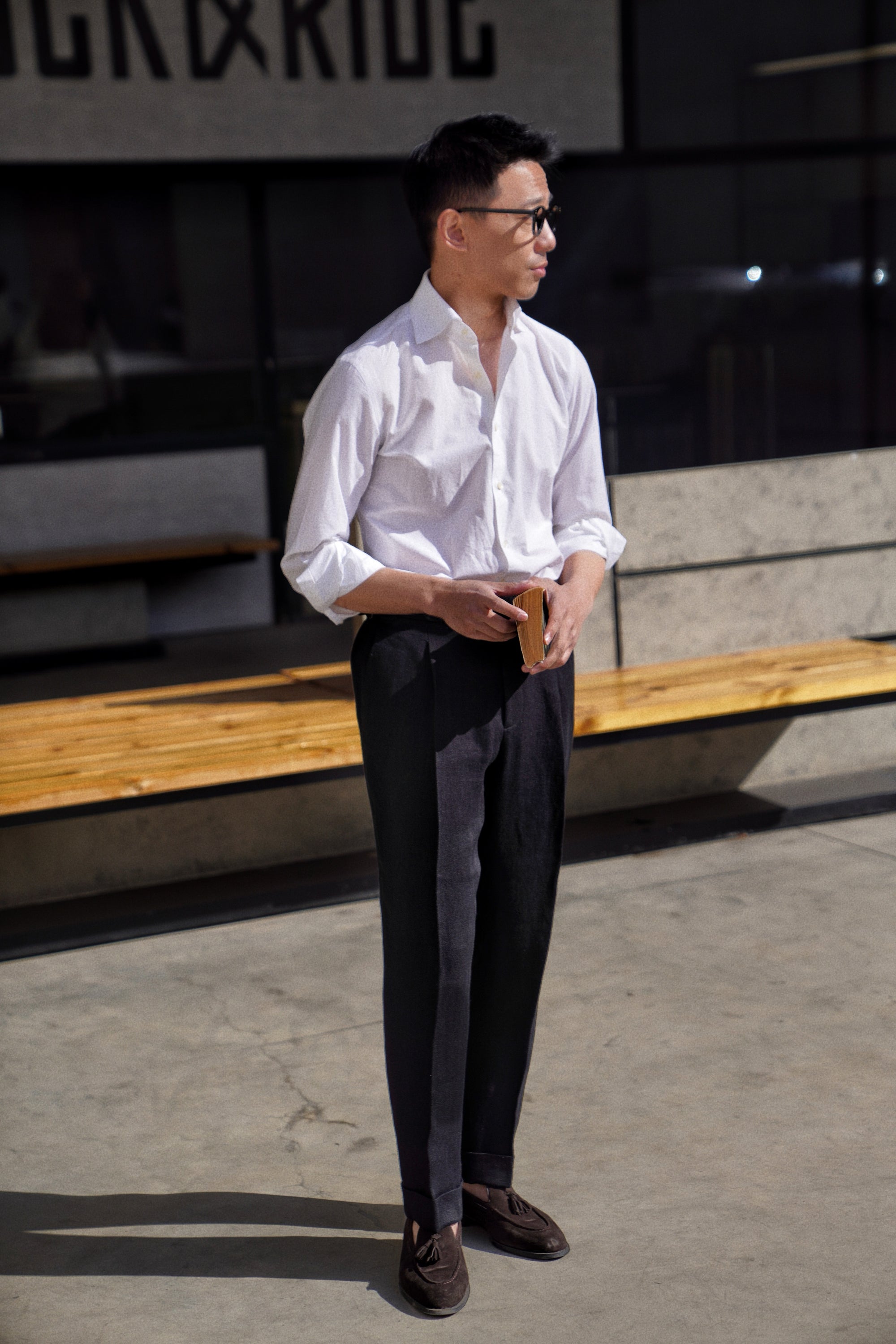Black Linen Herringbone Trousers #245