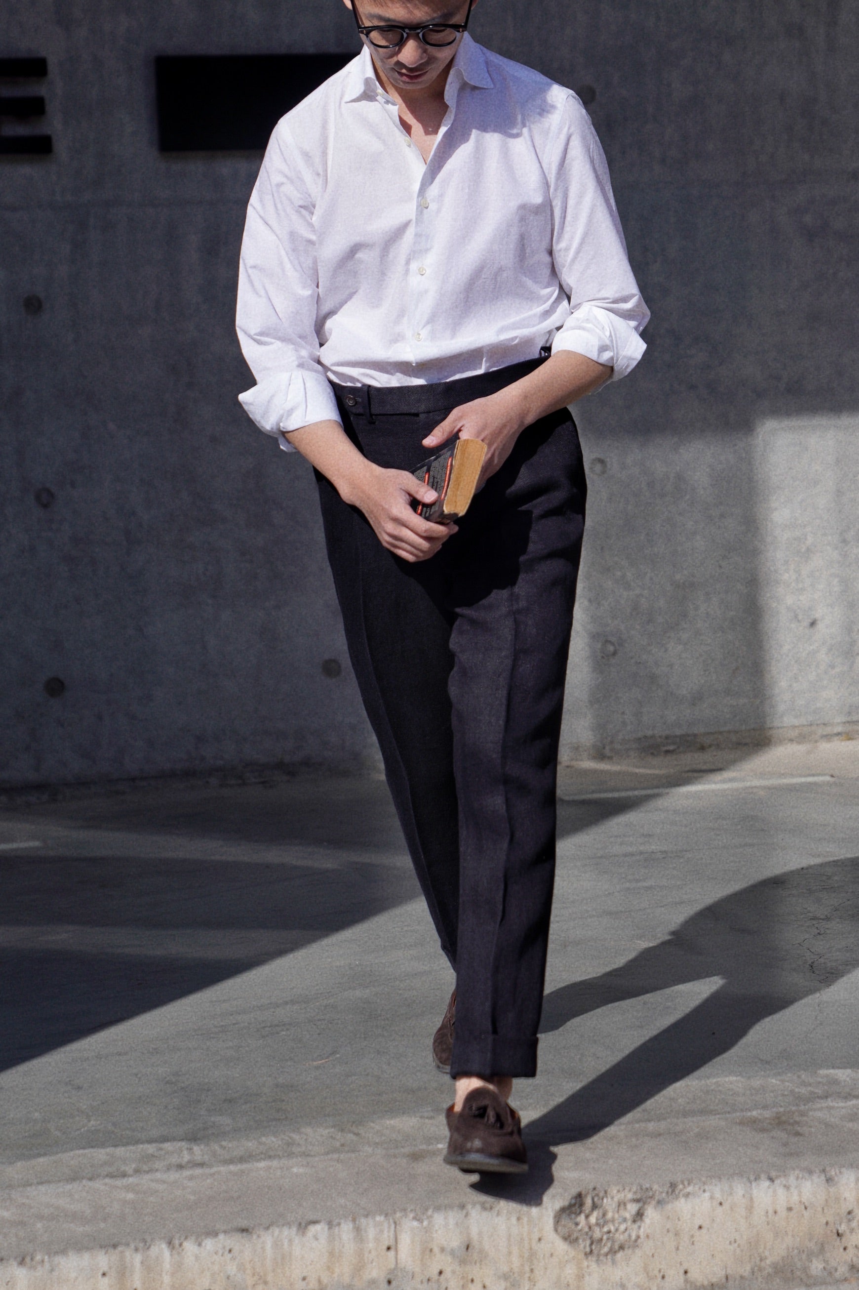 Black Linen Herringbone Trousers #245