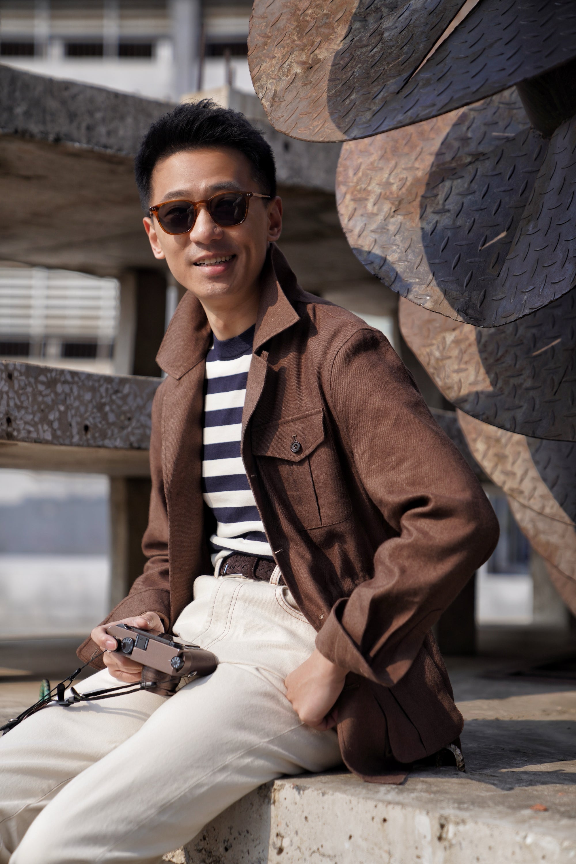 Brown Linen Wool Safari Jacket