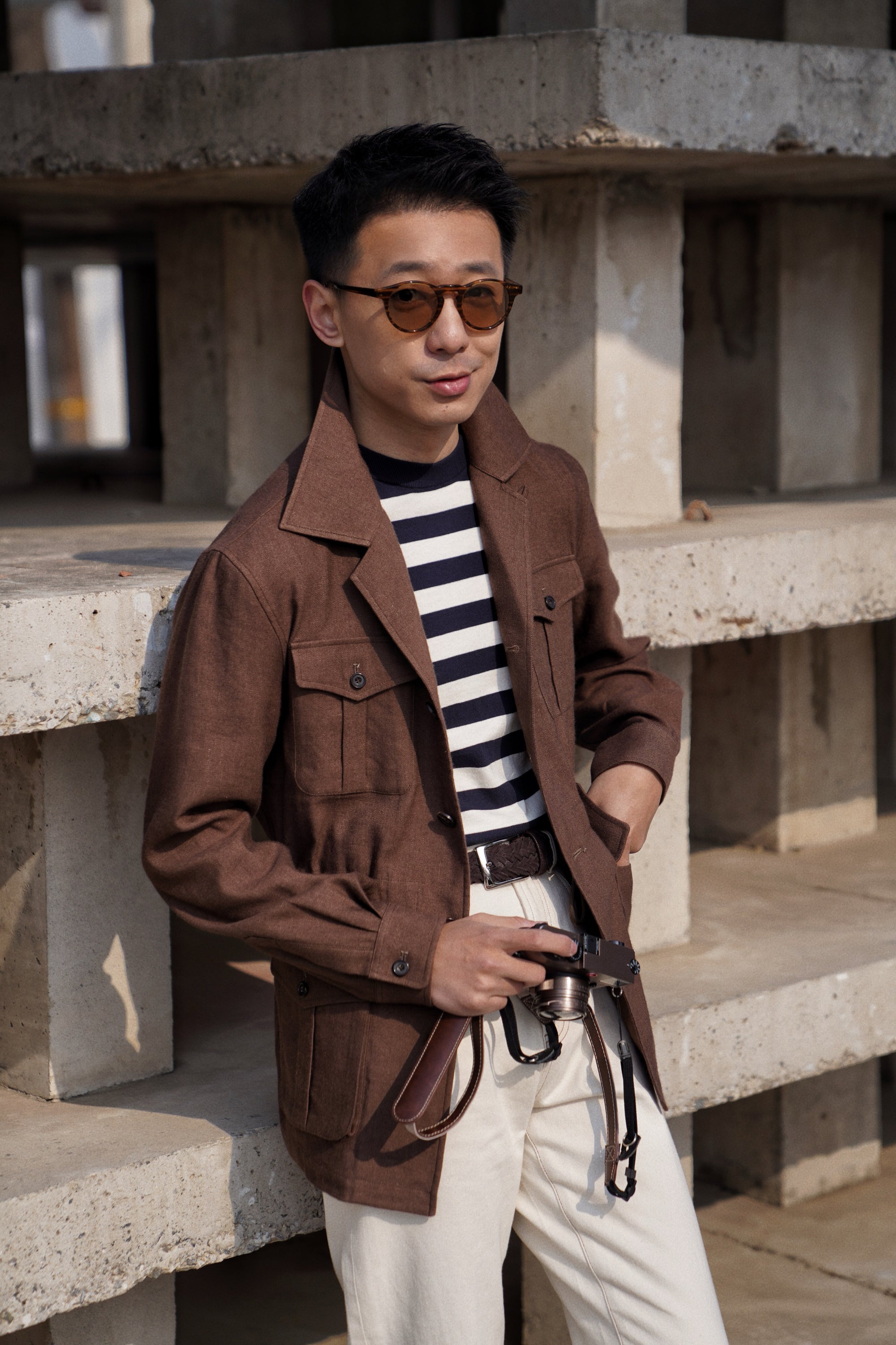 Brown Linen Wool Safari Jacket