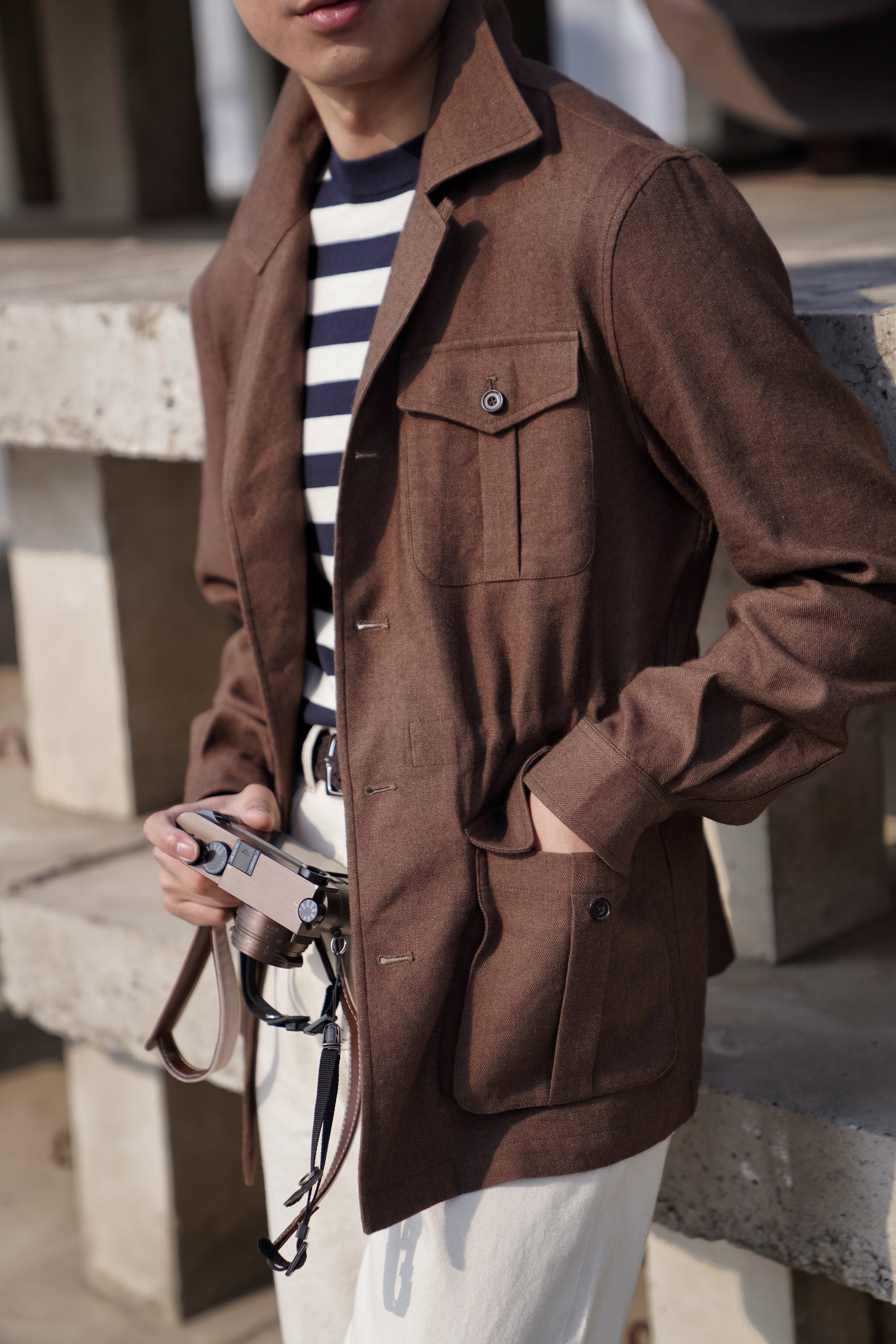 Brown Linen Wool Safari Jacket