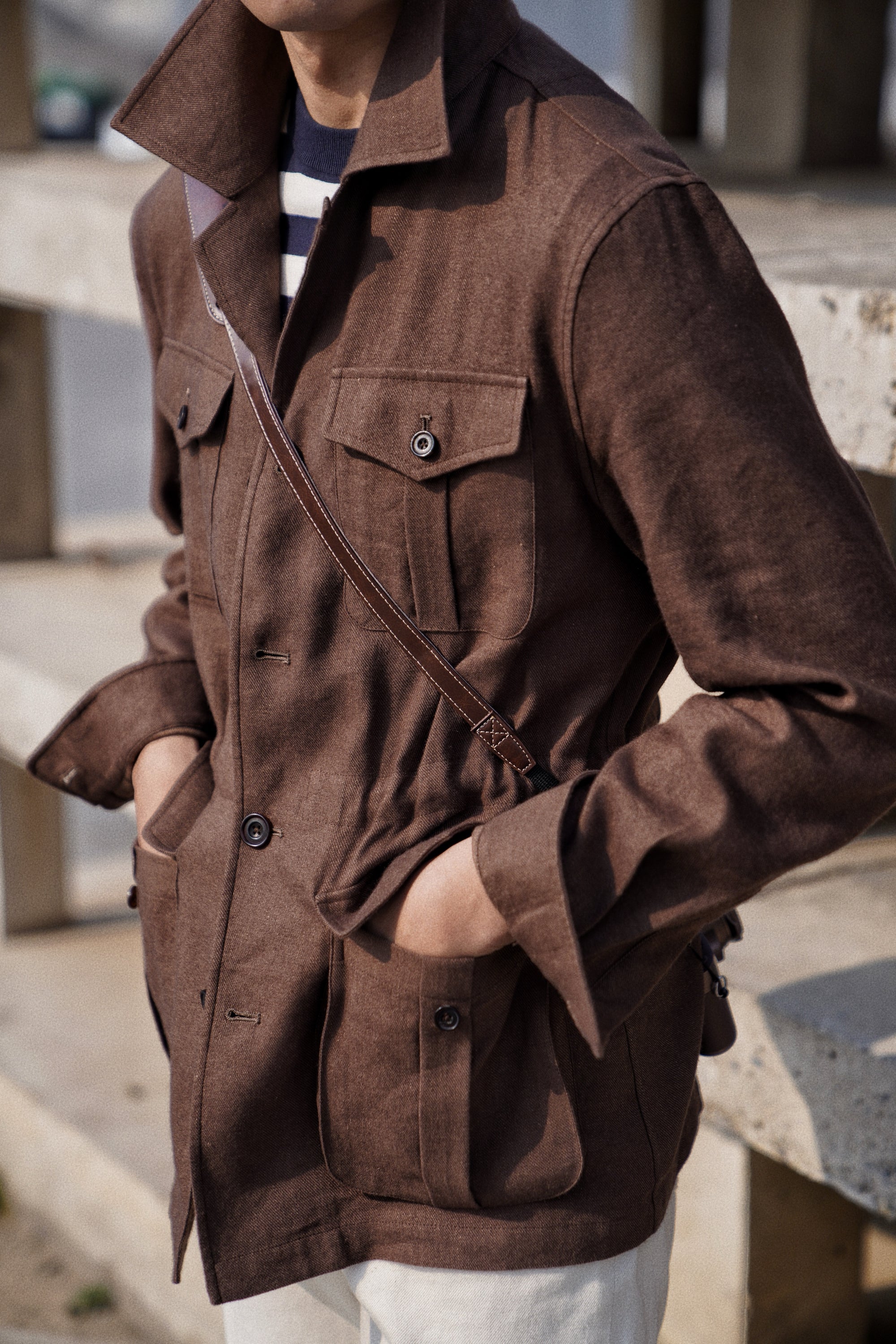 Brown Linen Wool Safari Jacket