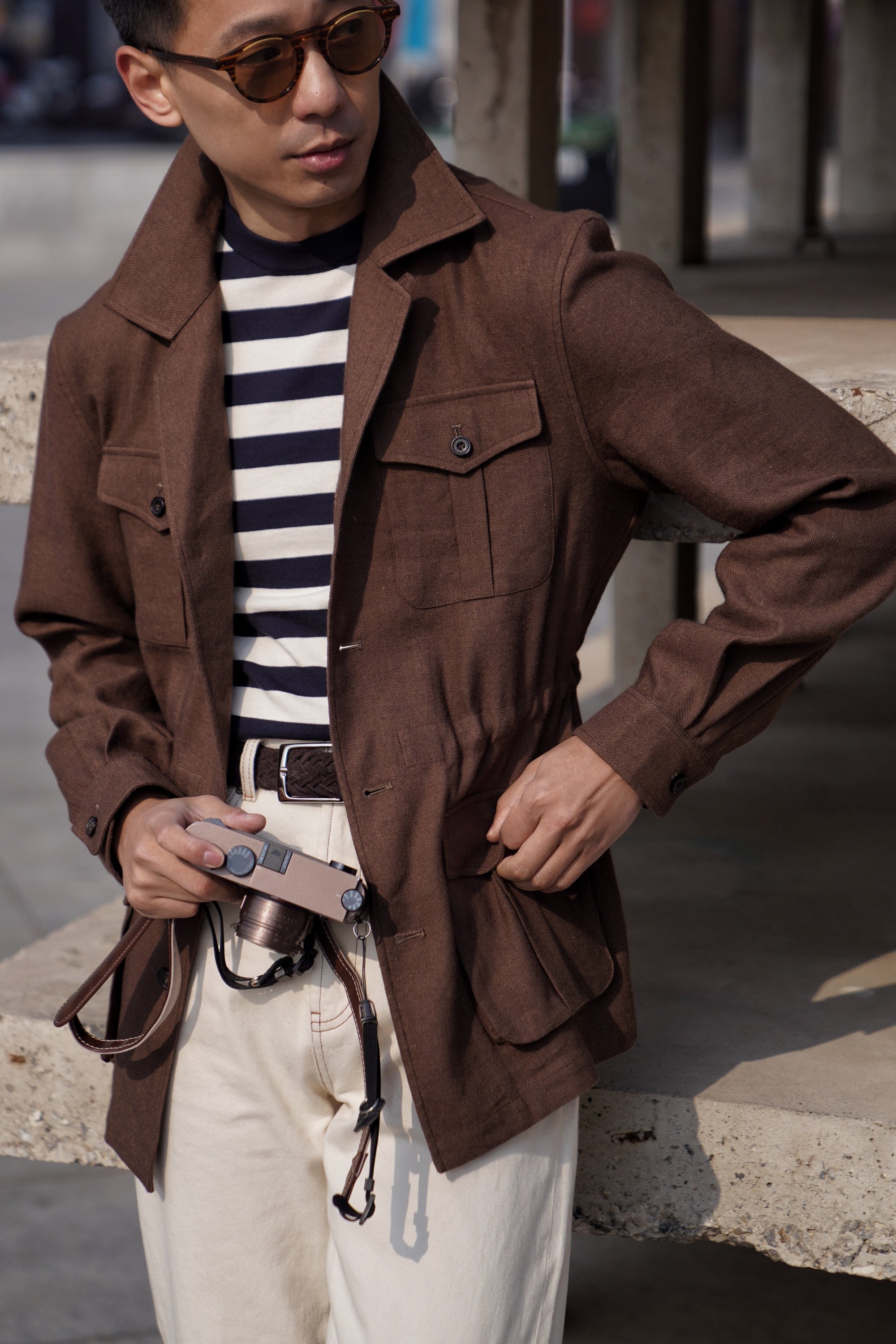 Brown Linen Wool Safari Jacket