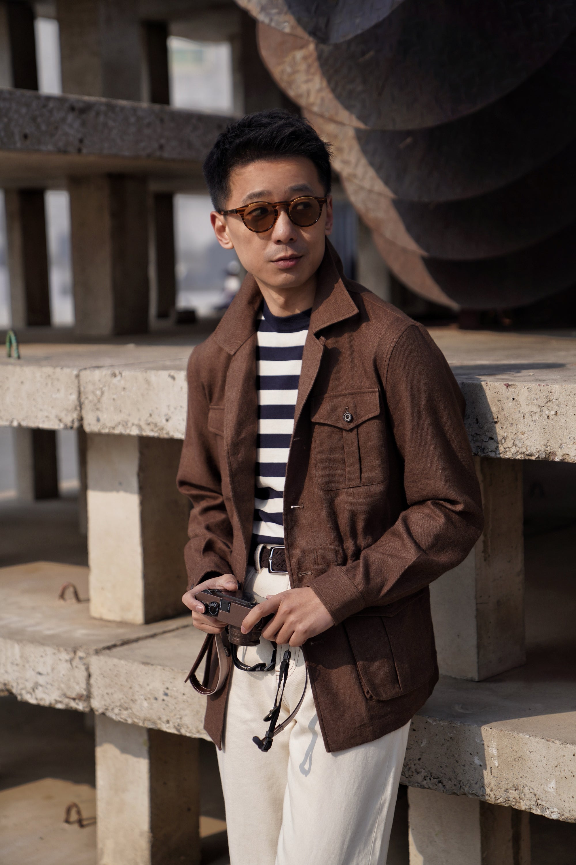 Brown Linen Wool Safari Jacket