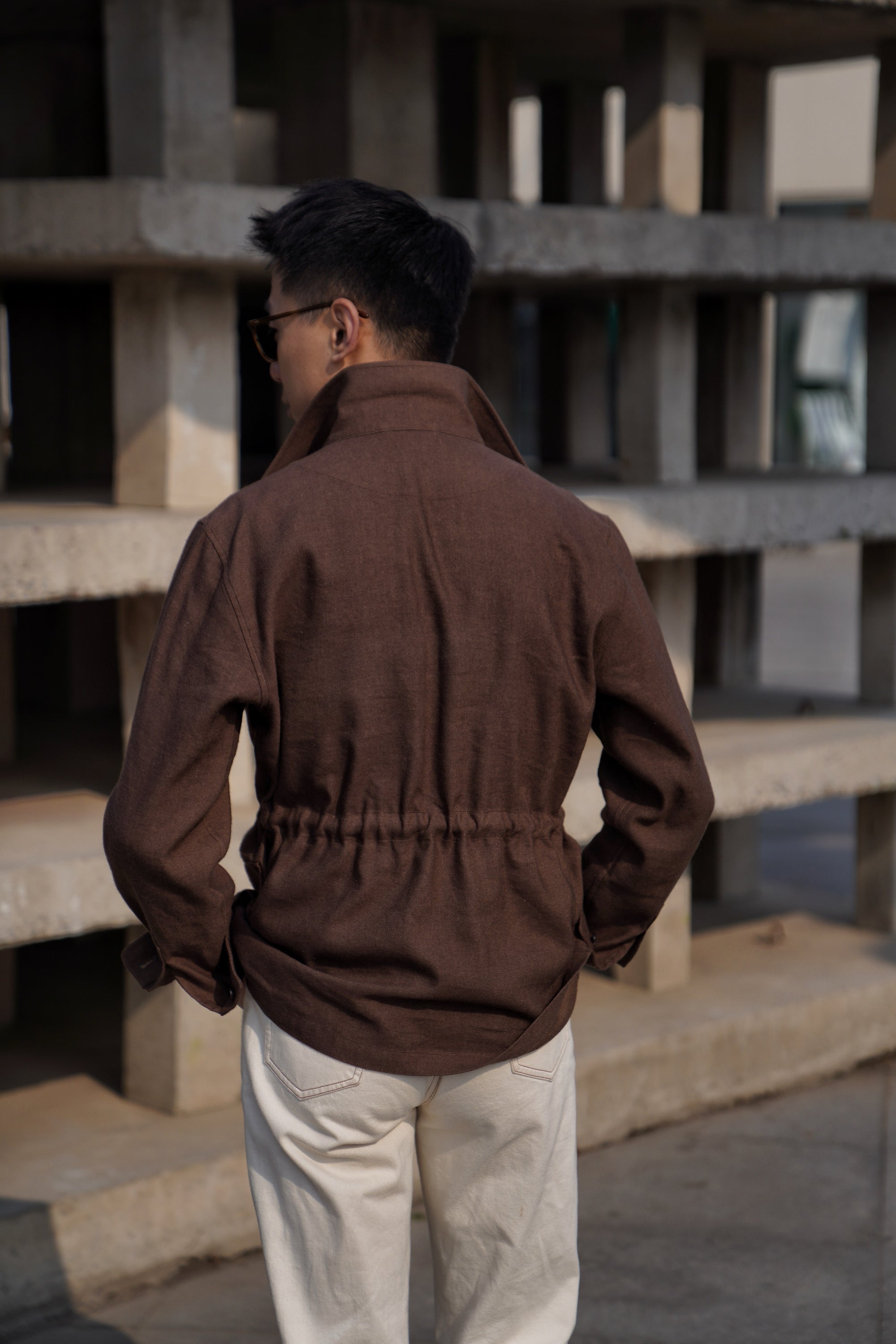 Brown Linen Wool Safari Jacket