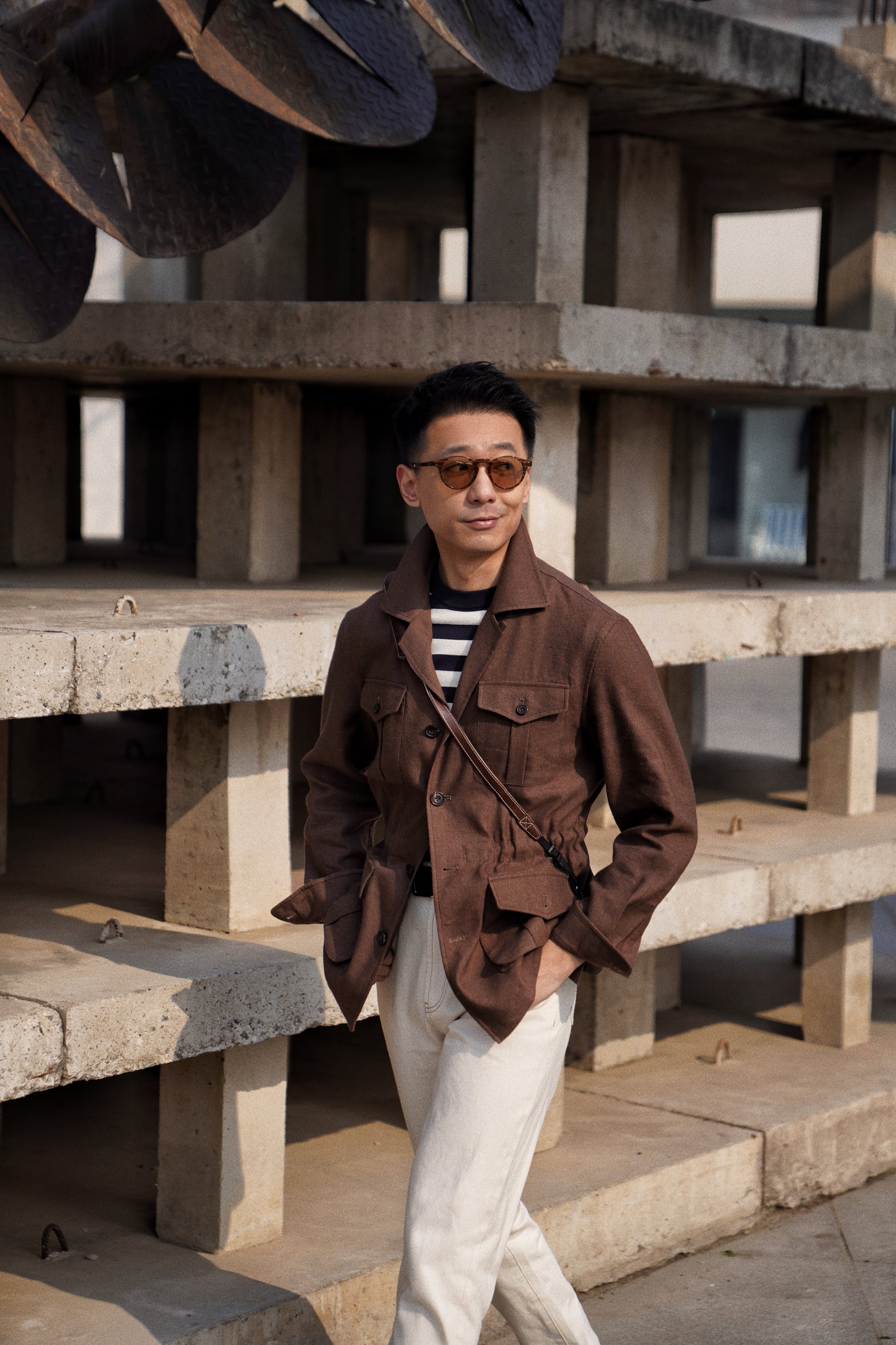 Brown Linen Wool Safari Jacket