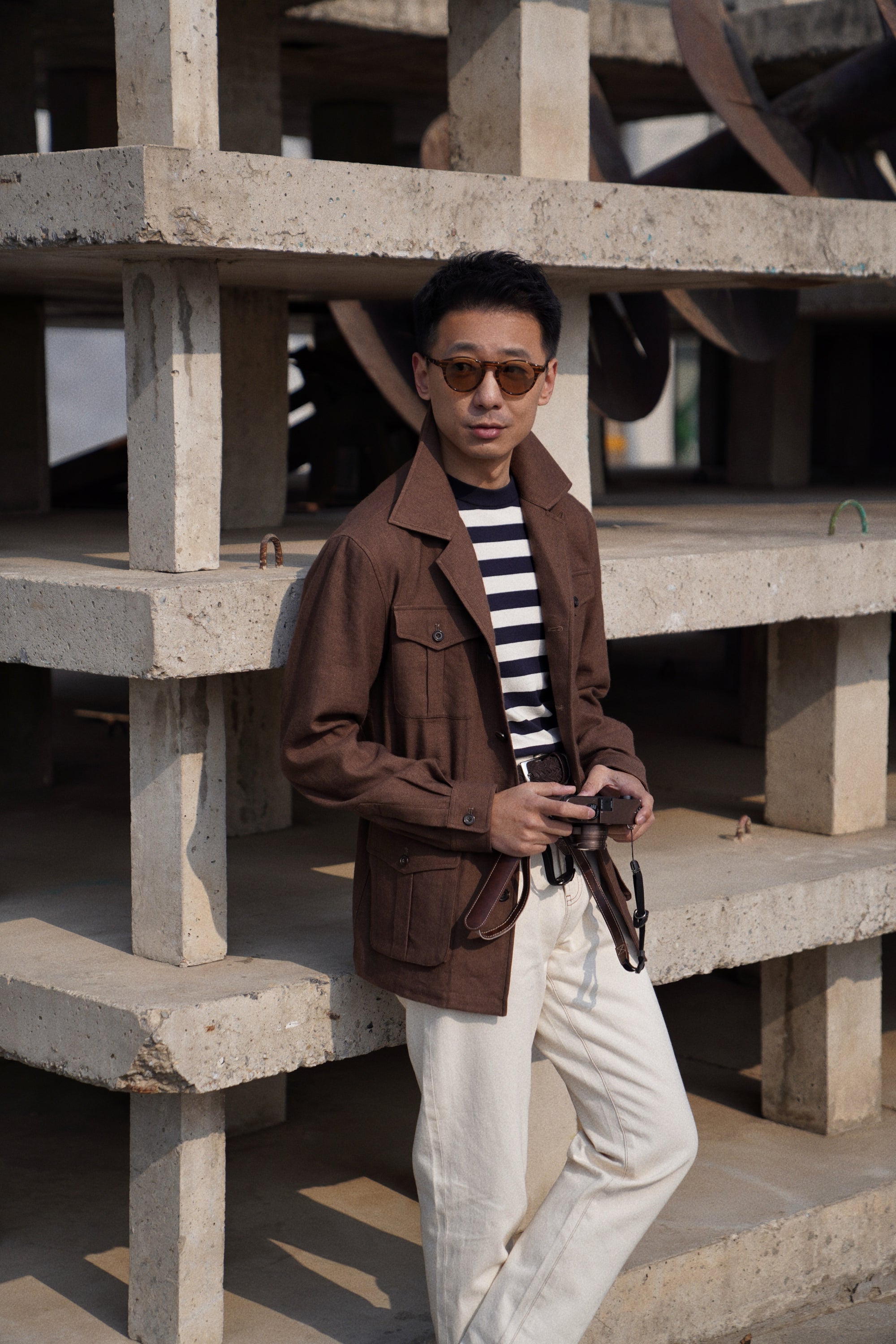 Brown Linen Wool Safari Jacket