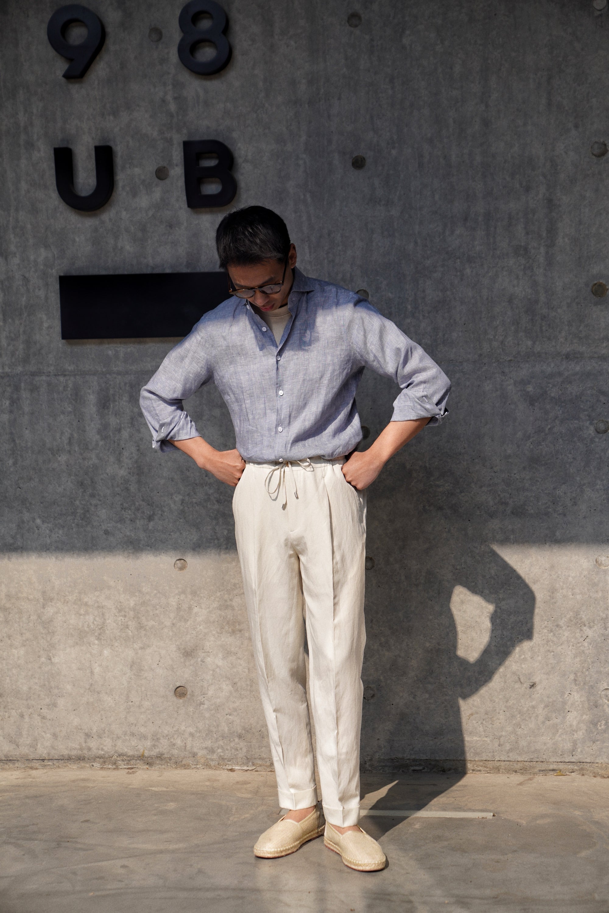 Beige Cotton Linen Tencel Drawstring Trousers #315