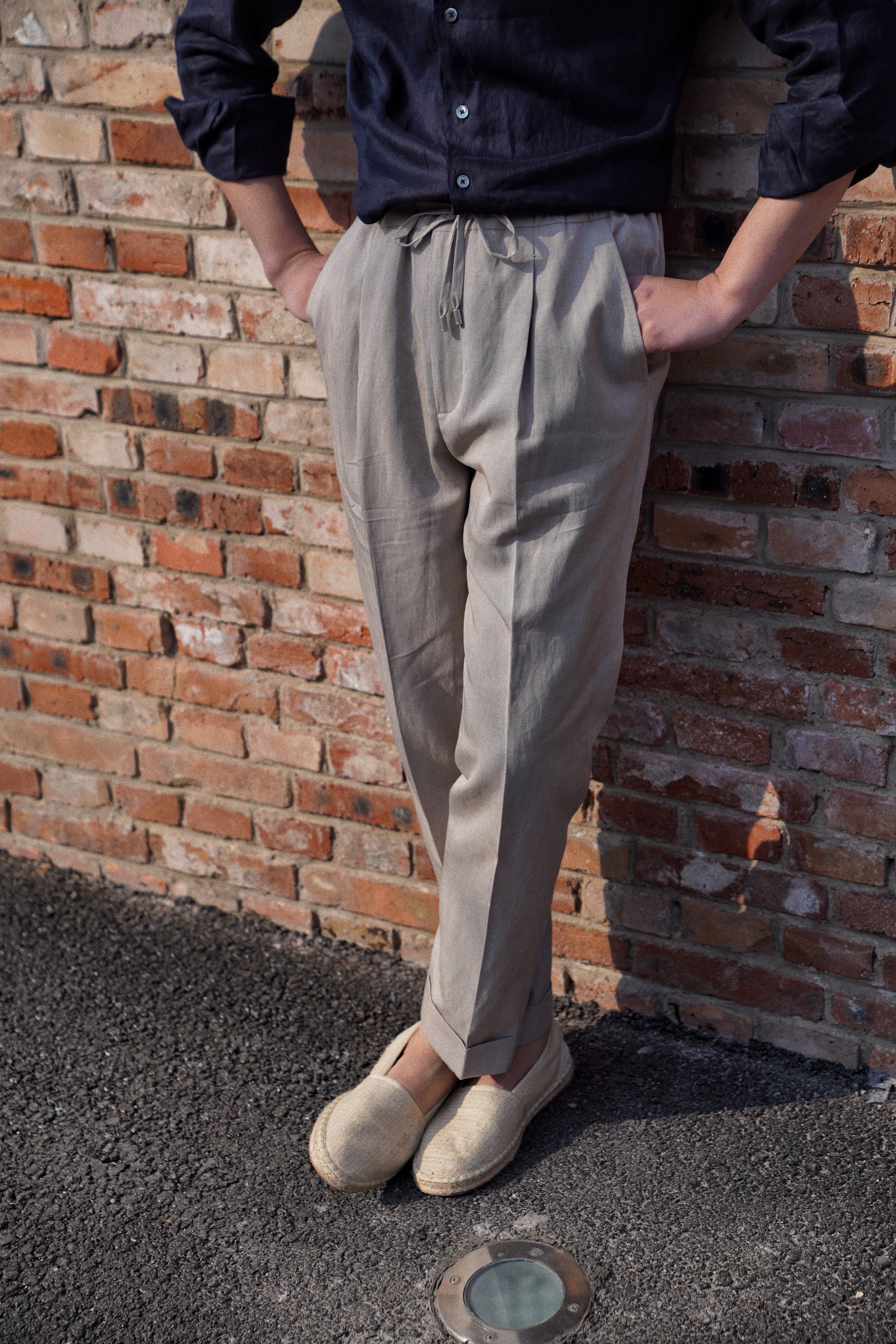 Stone Cotton Linen Tencel Drawstring Trousers #316