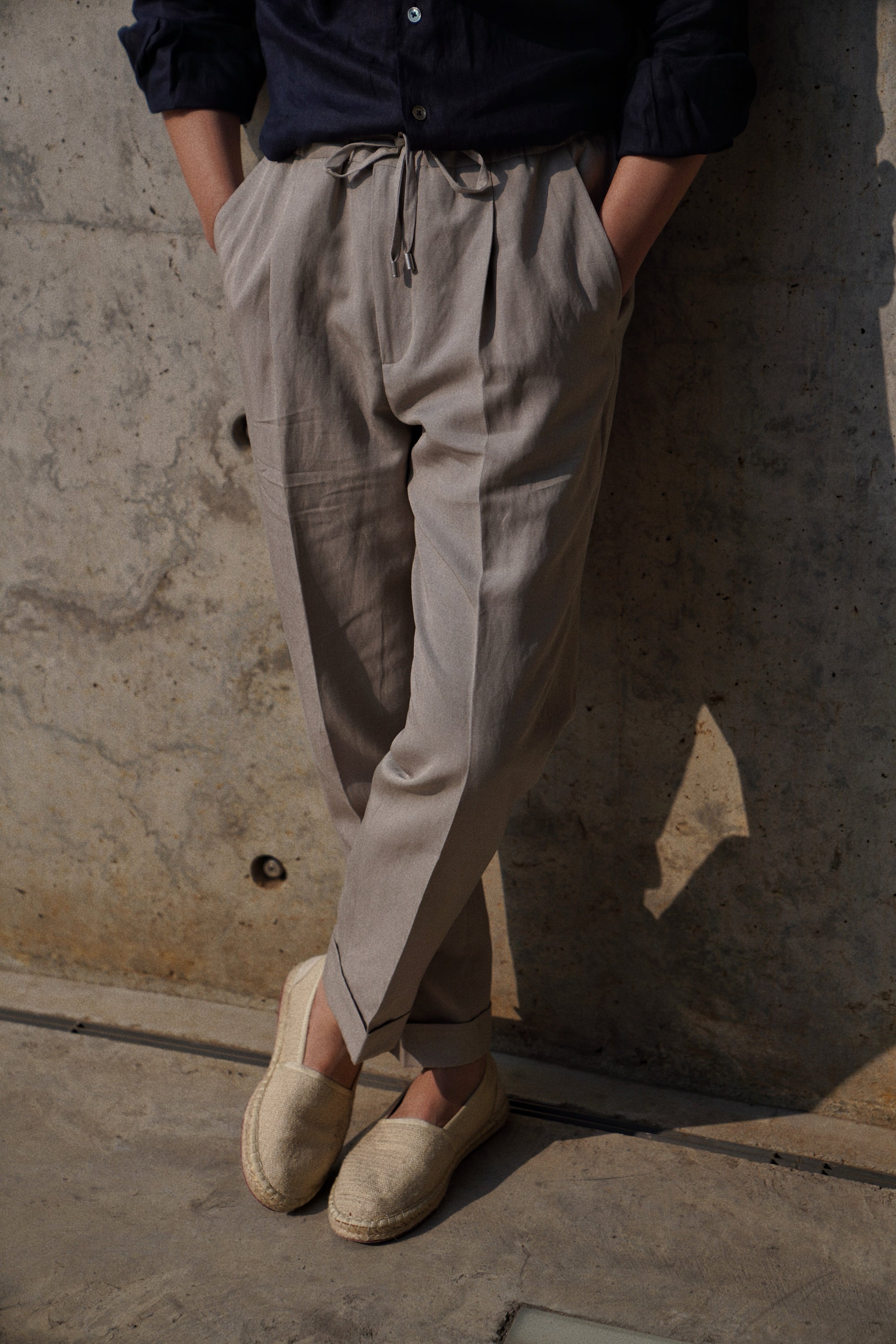 Stone Cotton Linen Tencel Drawstring Trousers #316