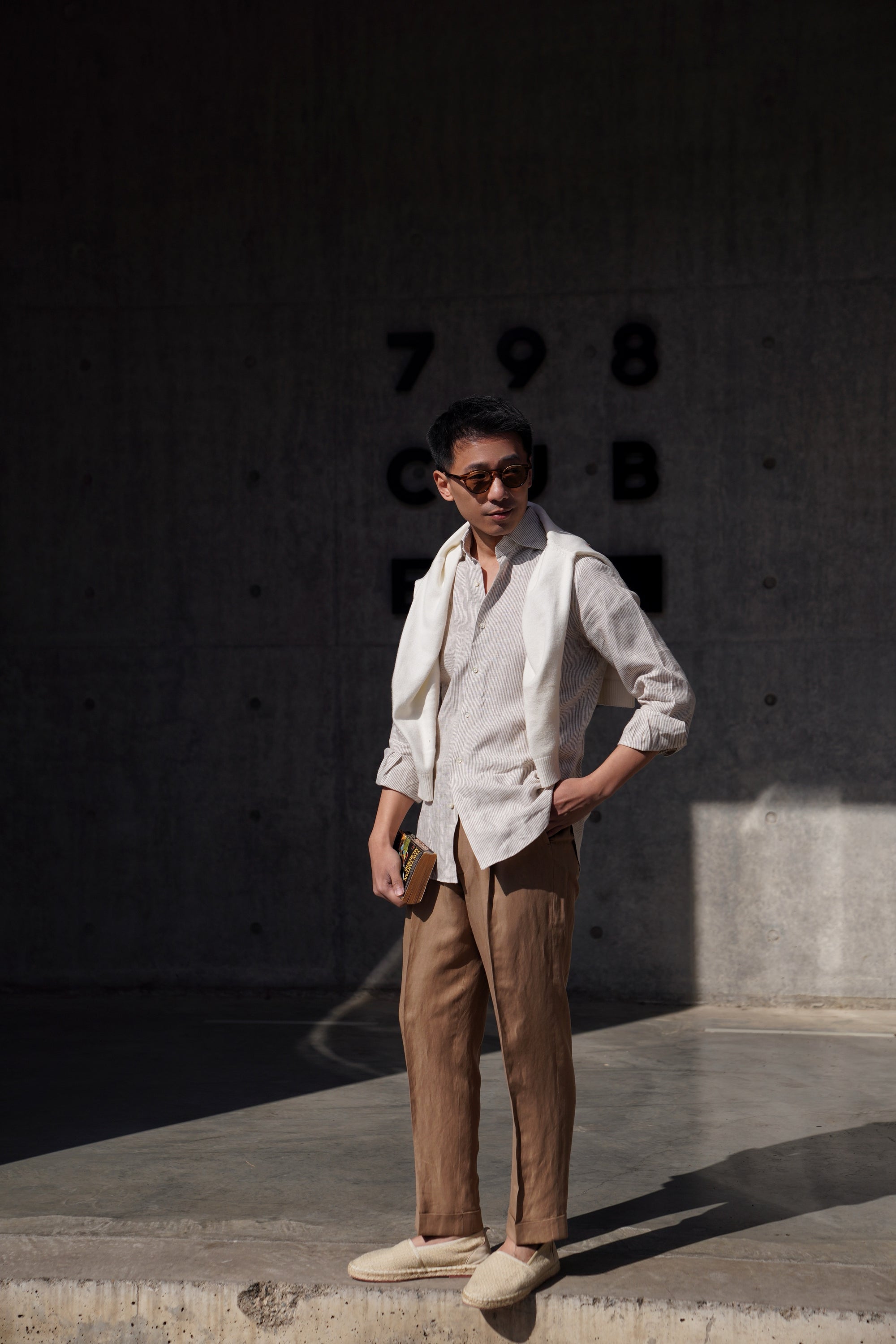Khaki Silk Linen Drawstring Trousers