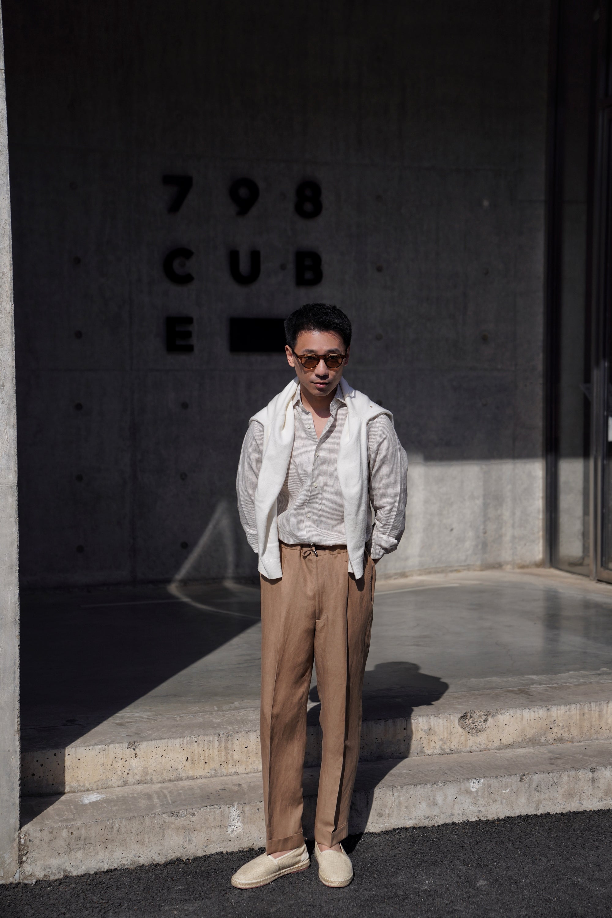 Khaki Silk Linen Drawstring Trousers