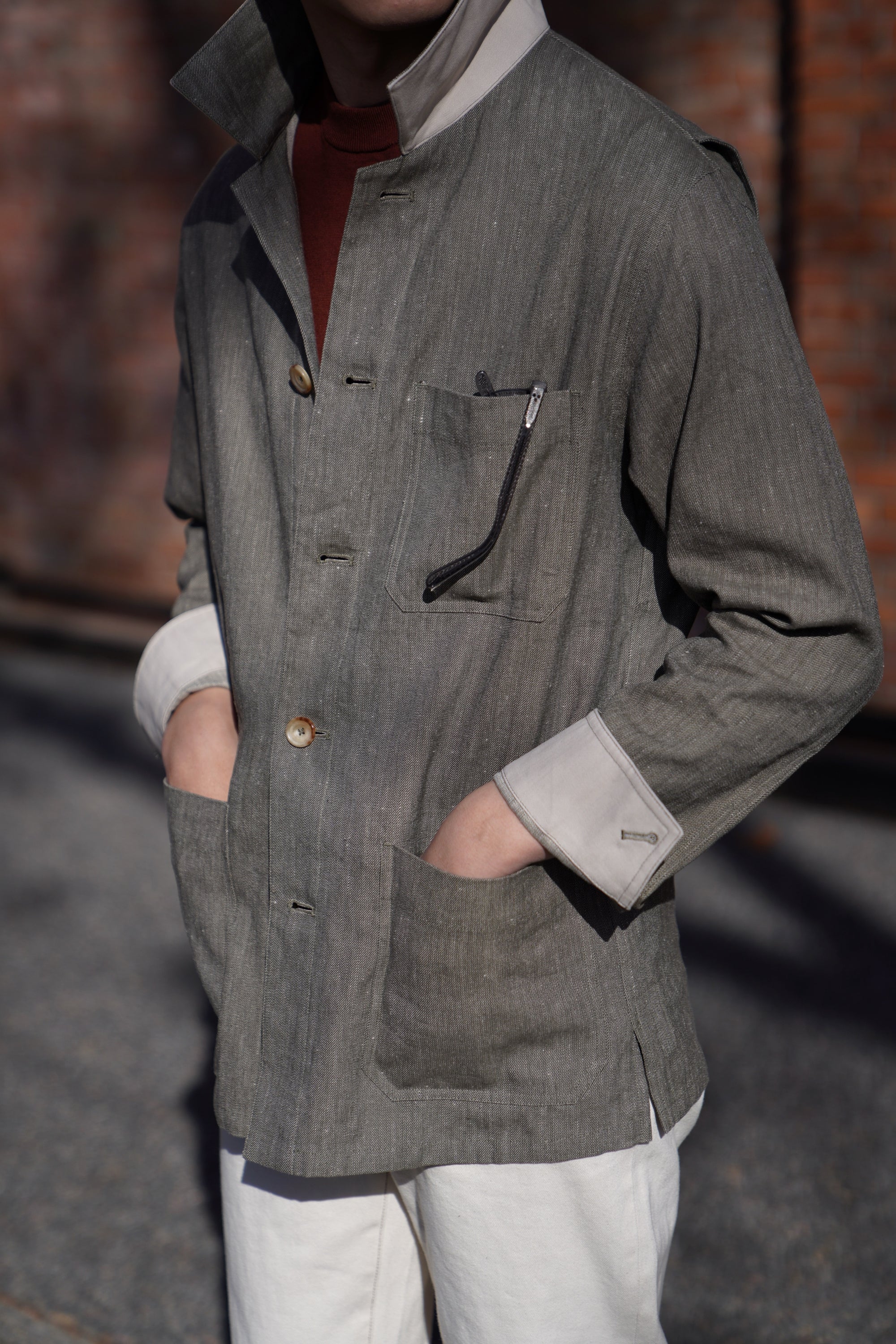 Slate Olive Linen Cotton Chore Jacket