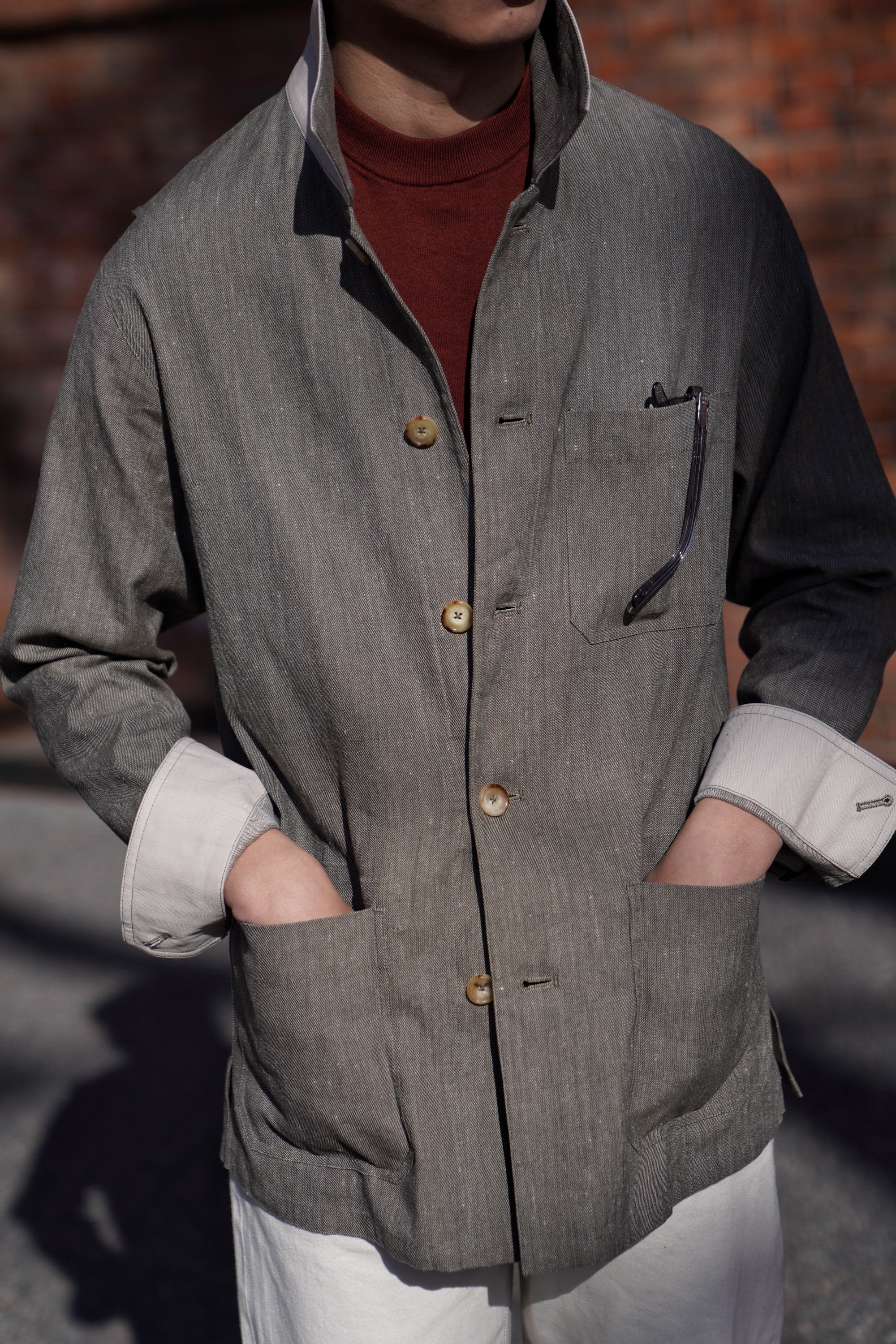 Slate Olive Linen Cotton Chore Jacket