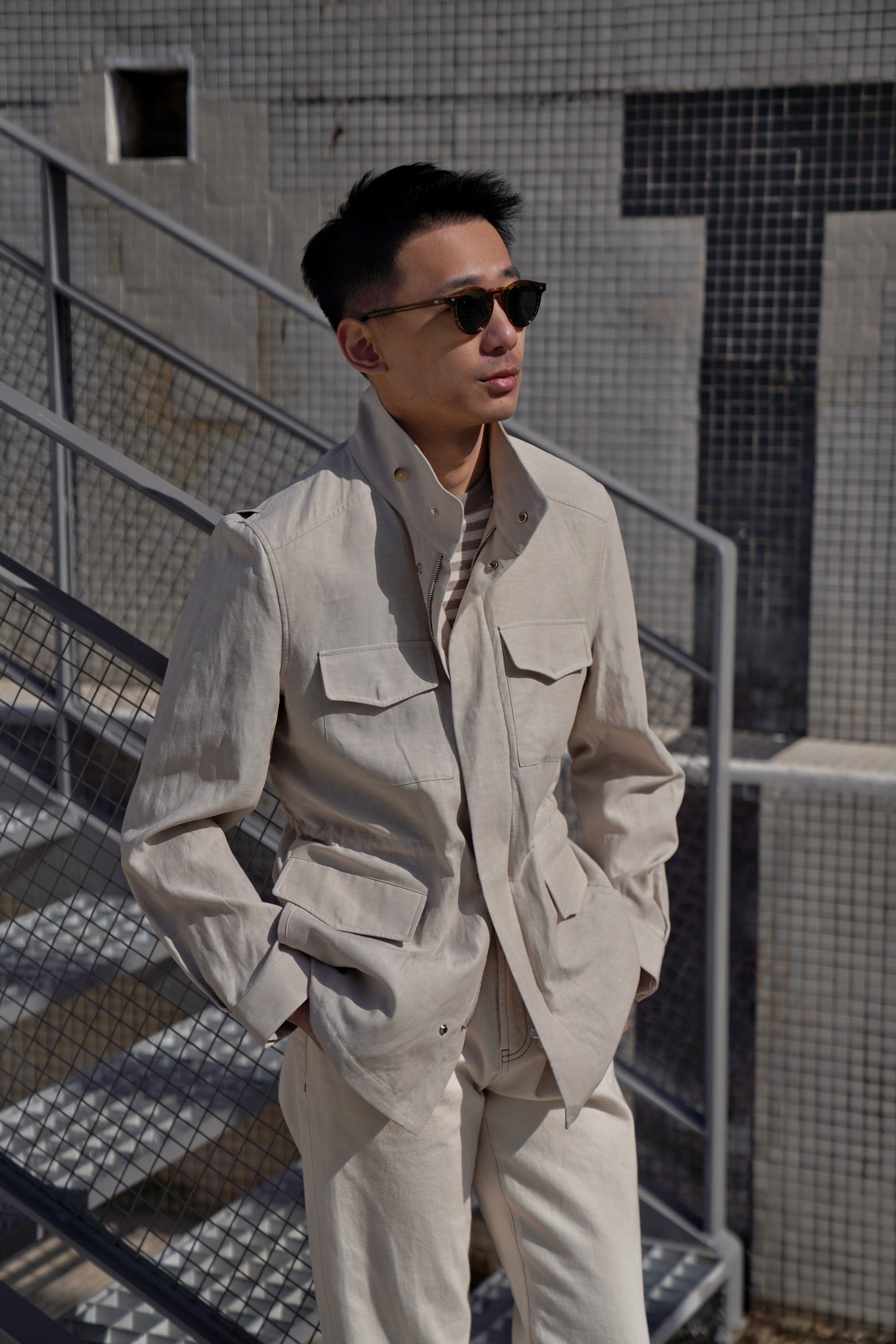 Light Khaki Tencel Linen Cotton M65 Jacket