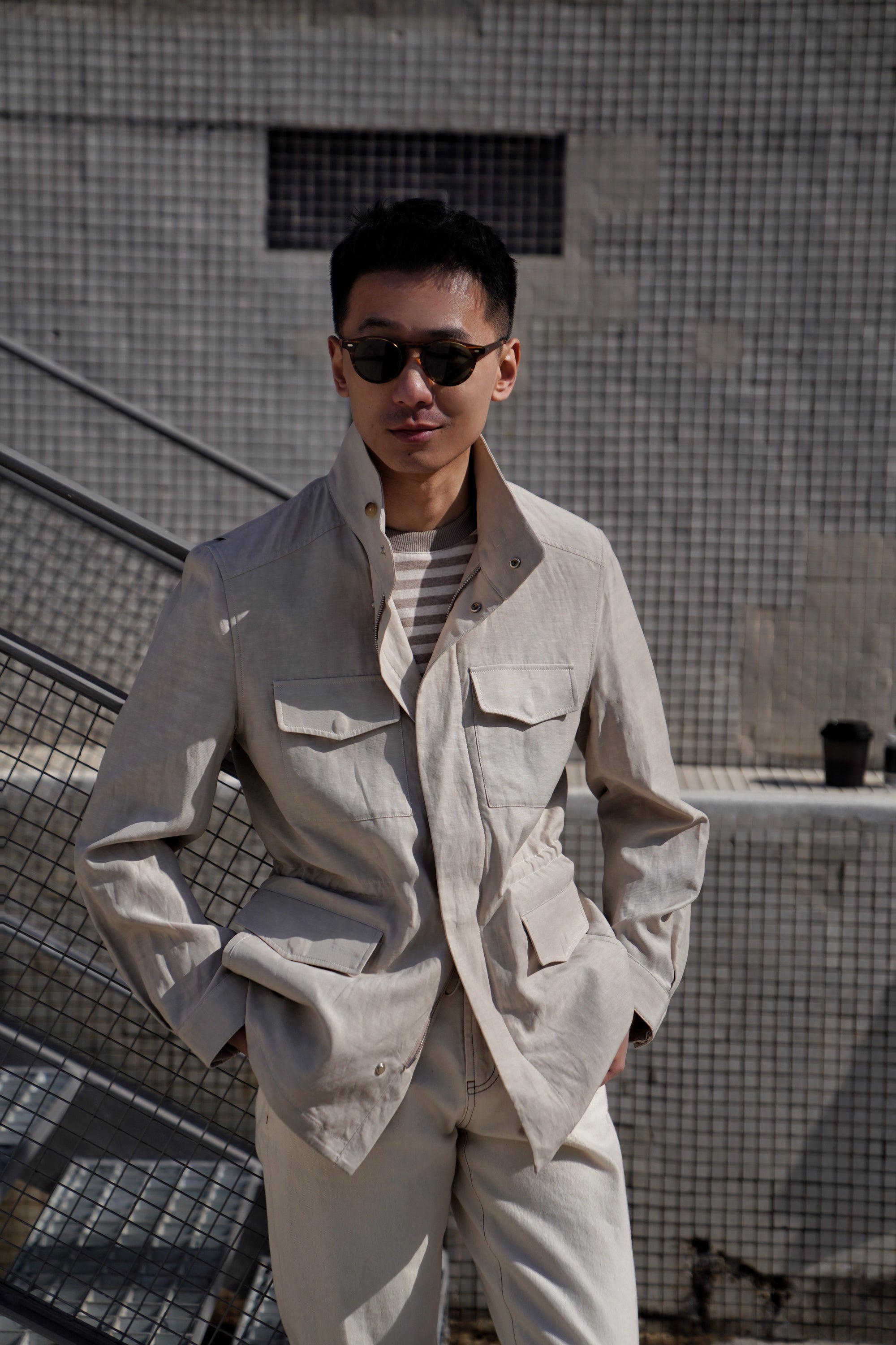 Light Khaki Tencel Linen Cotton M65 Jacket