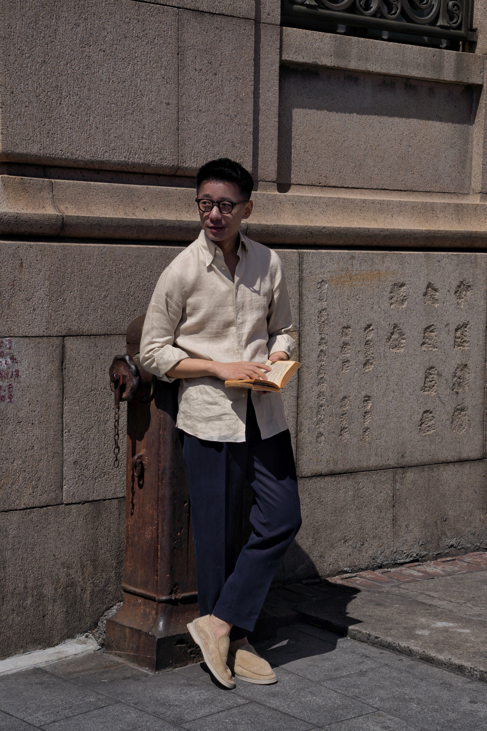 Camel / Ink Linen Shirt