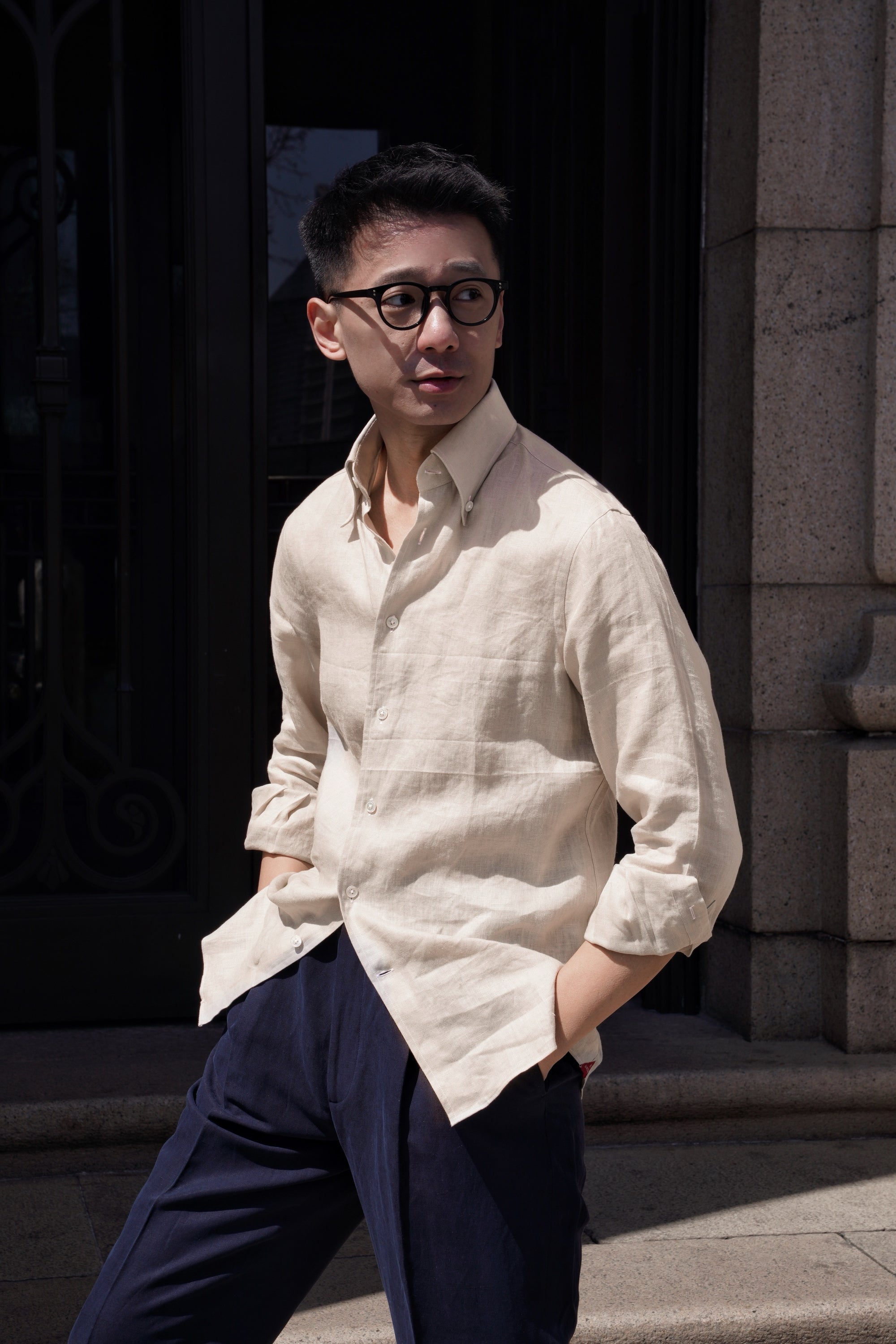 Camel / Ink Linen Shirt