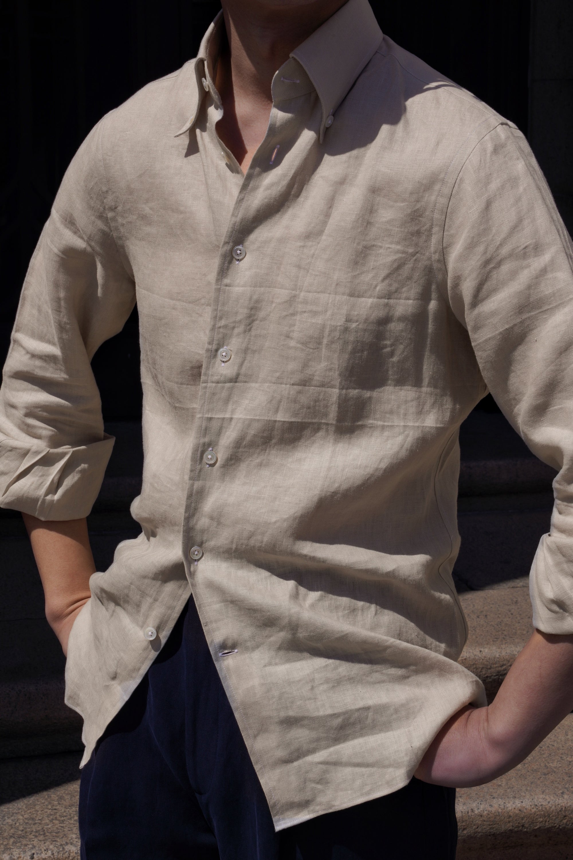 Camel / Ink Linen Shirt