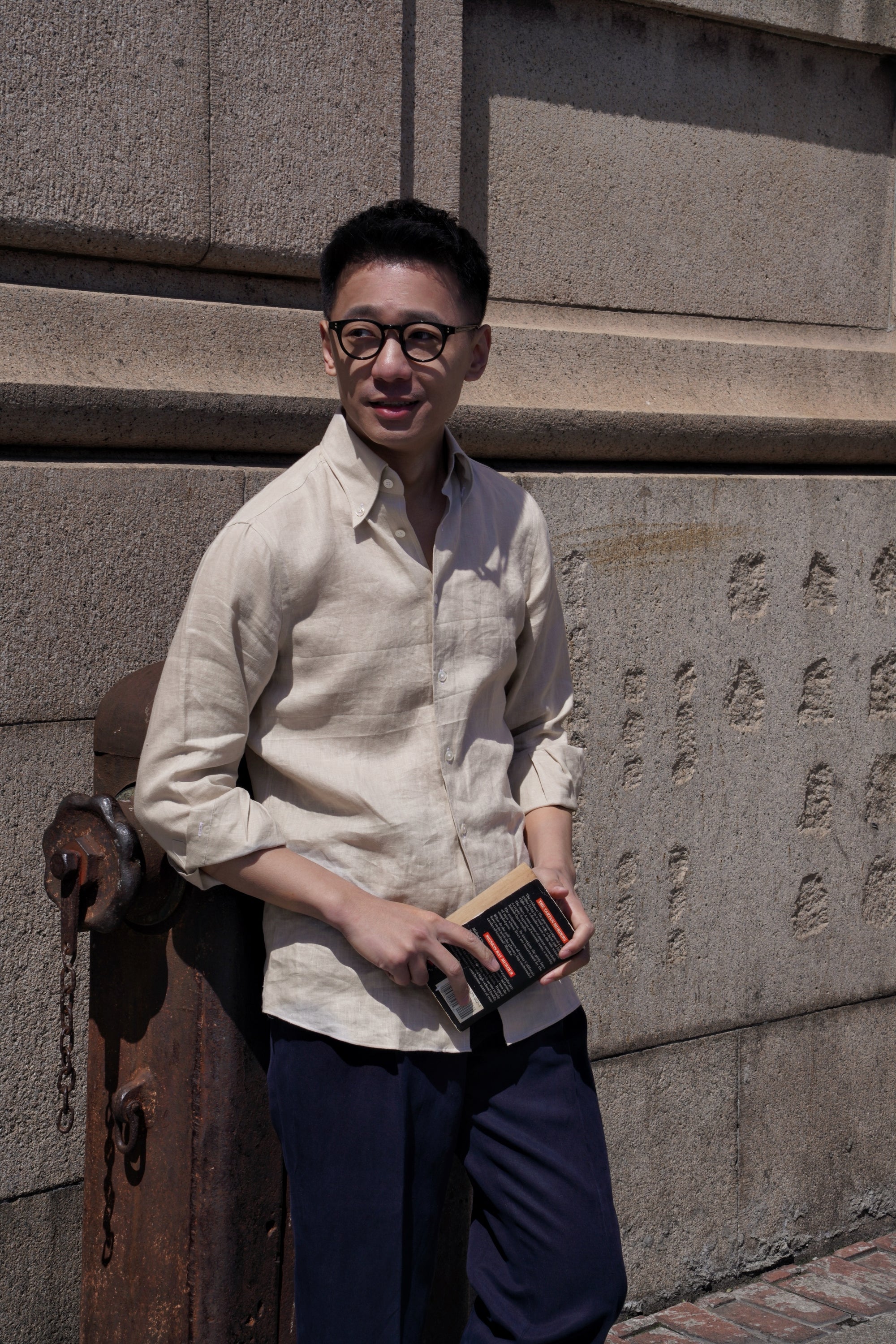 Camel / Ink Linen Shirt