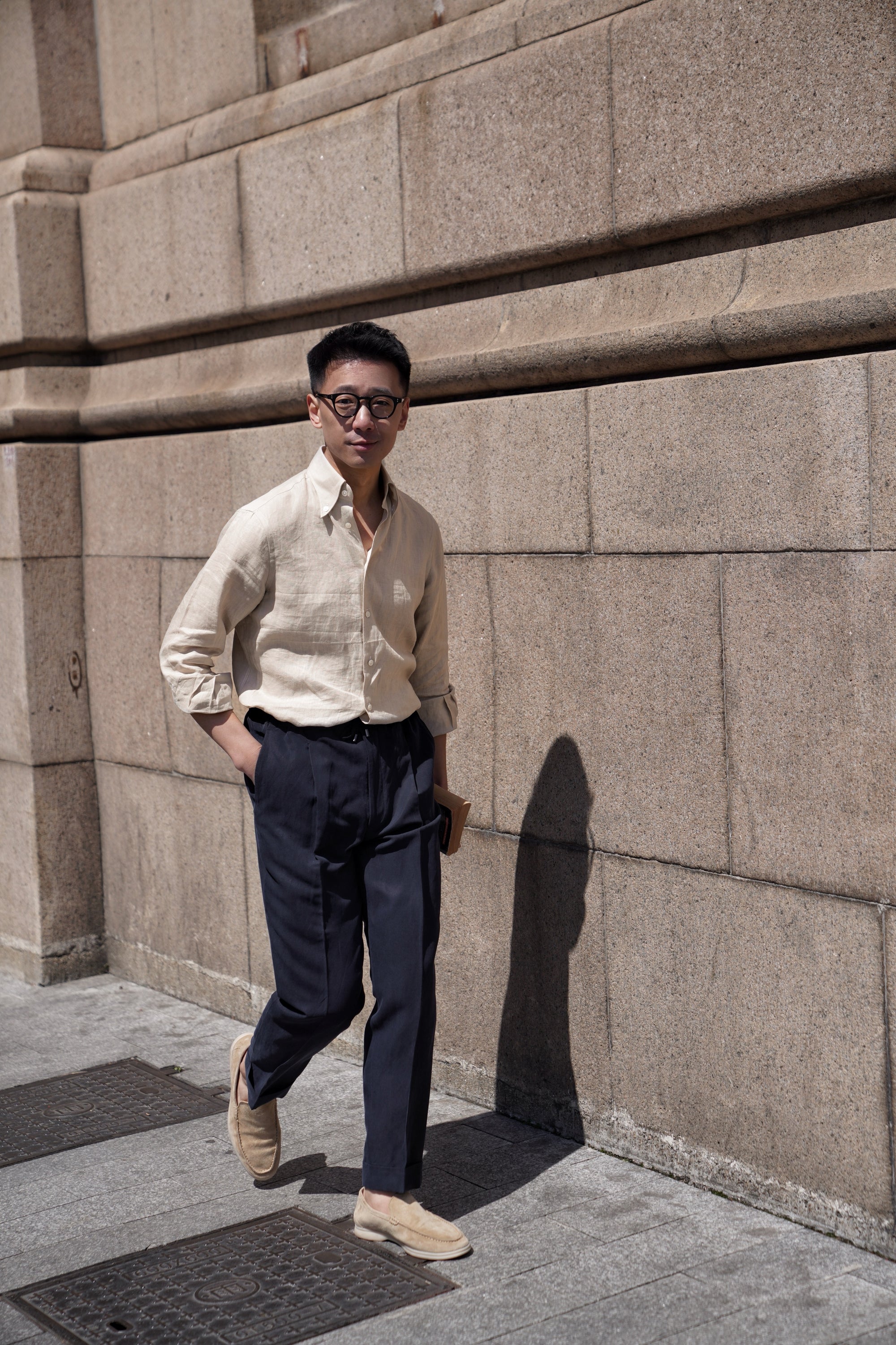 Camel / Ink Linen Shirt