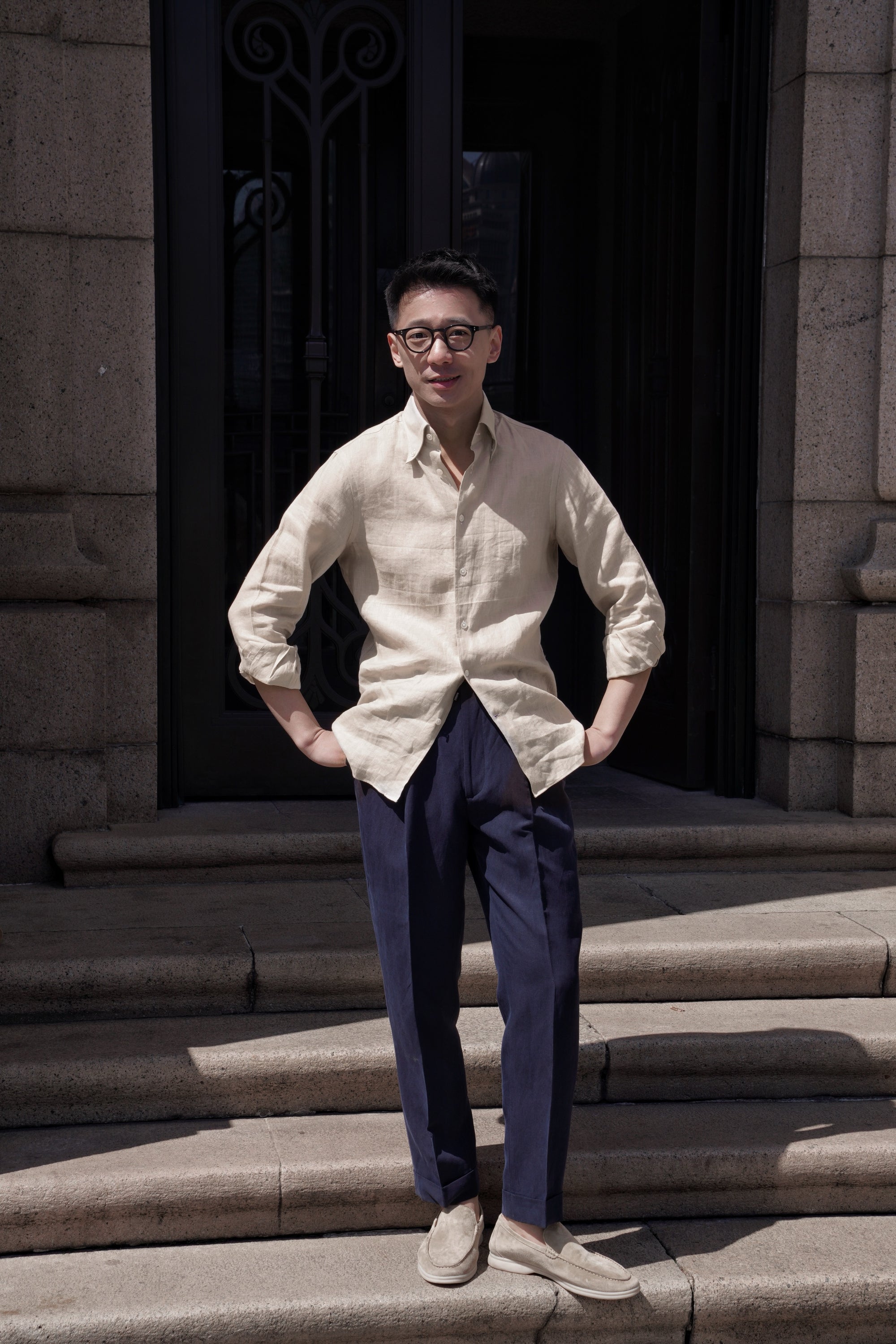 Camel / Ink Linen Shirt