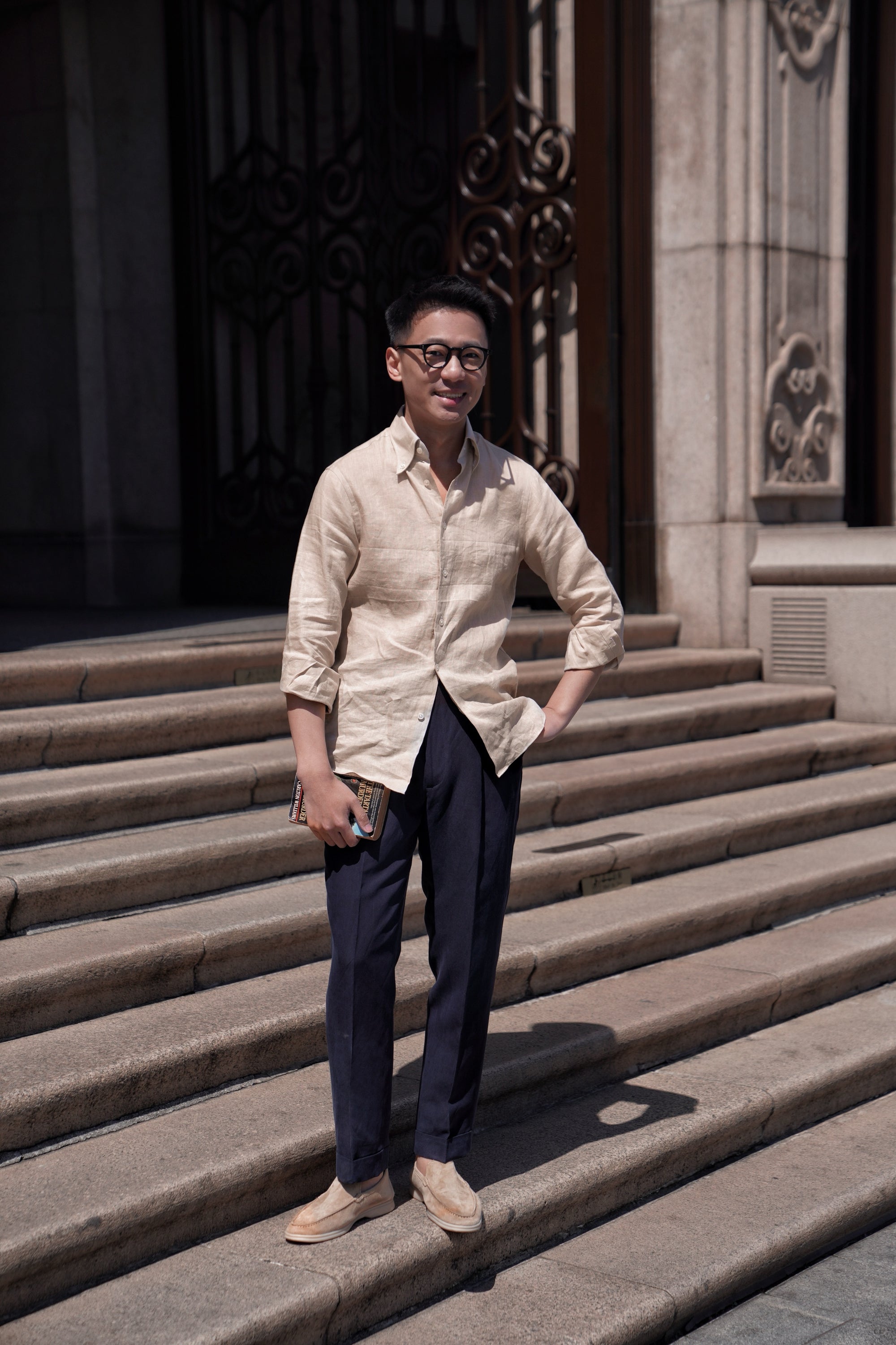 Camel / Ink Linen Shirt