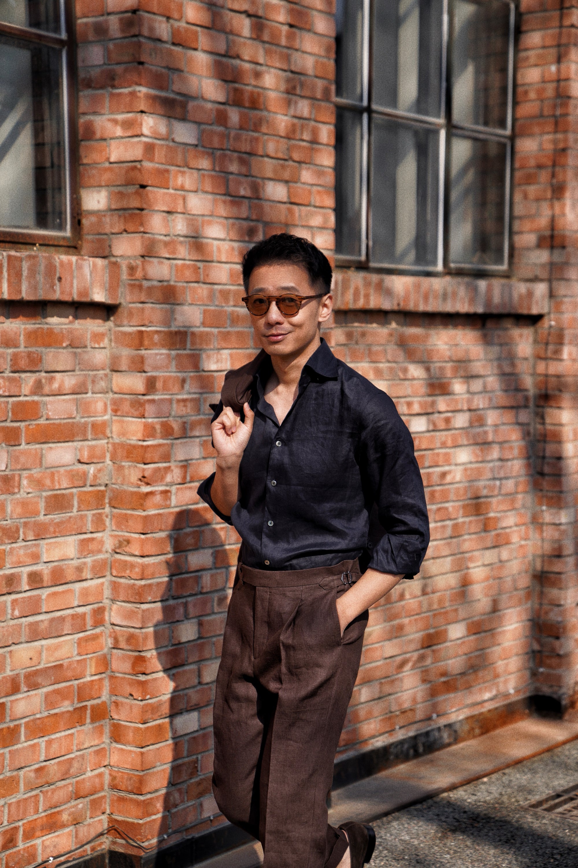 Camel / Ink Linen Shirt