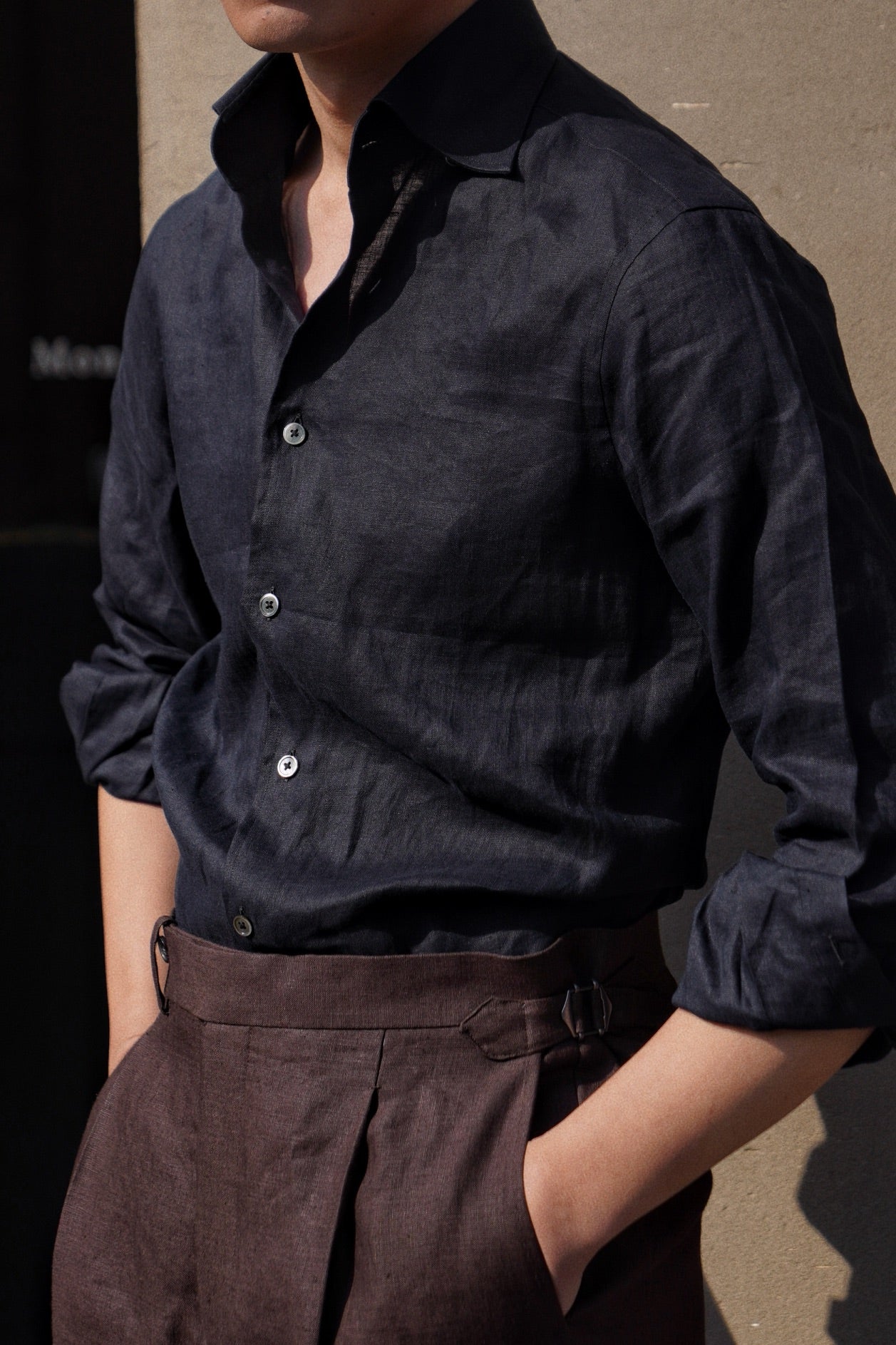 Camel / Ink Linen Shirt