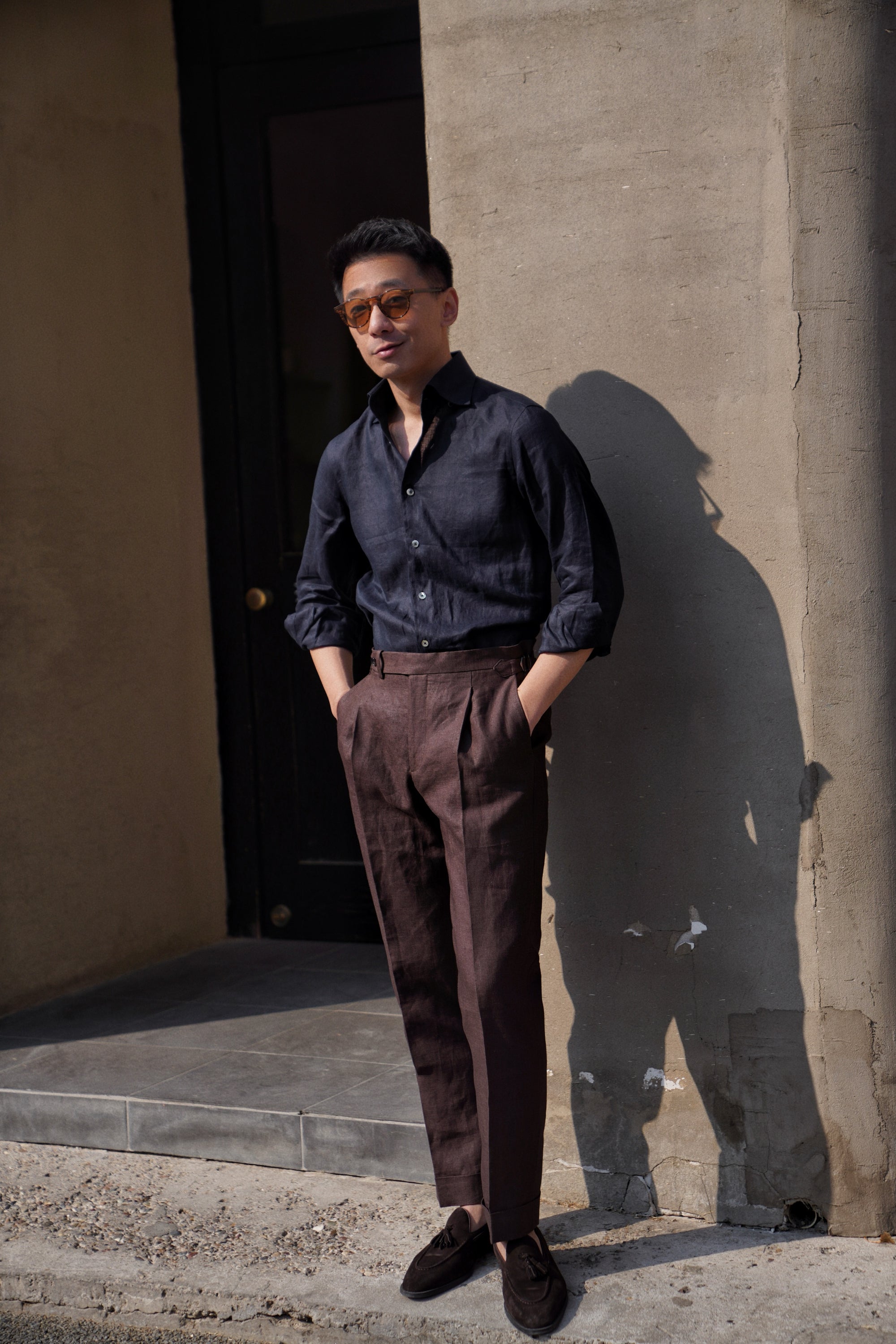 Camel / Ink Linen Shirt