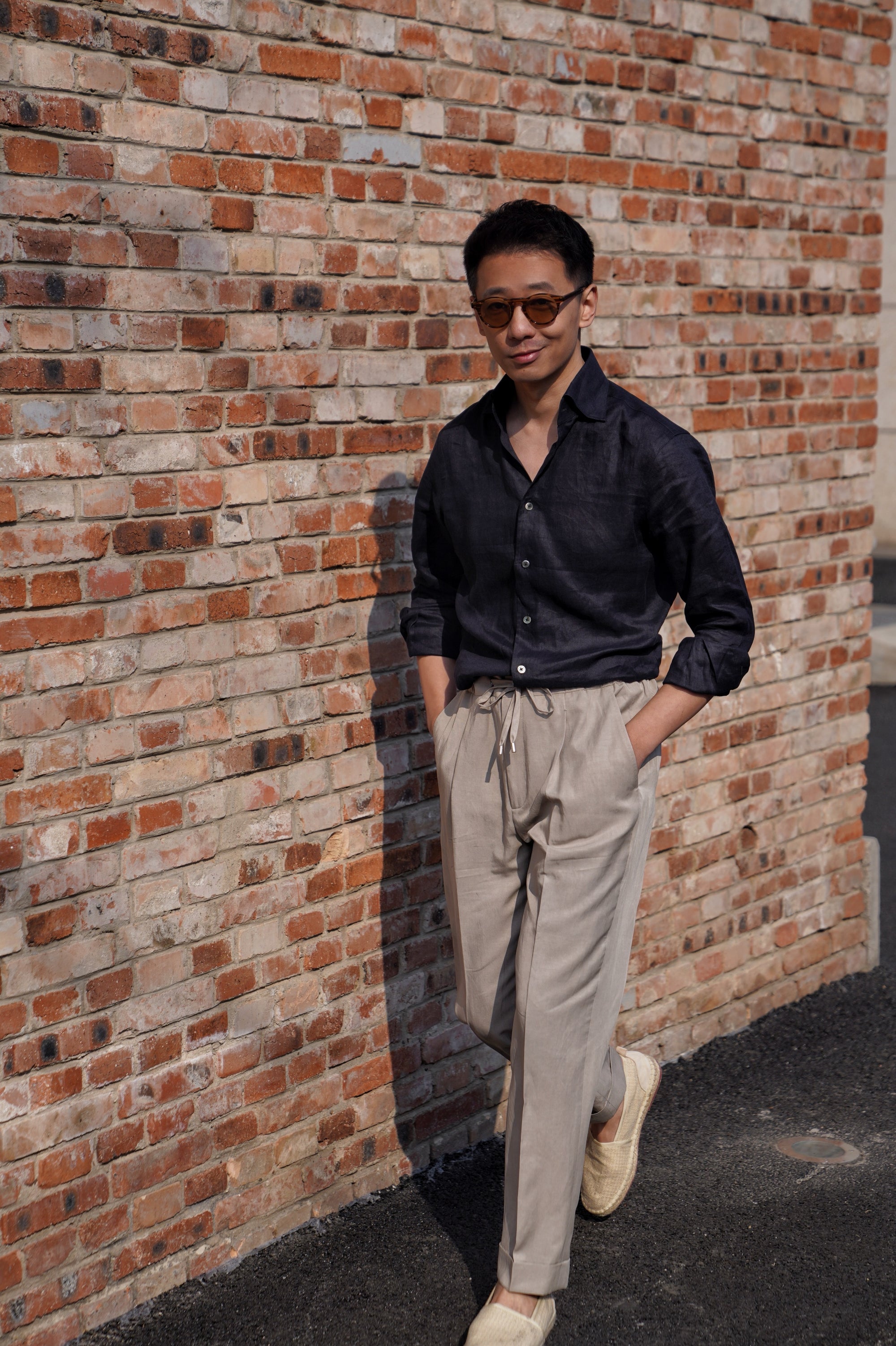 Camel / Ink Linen Shirt