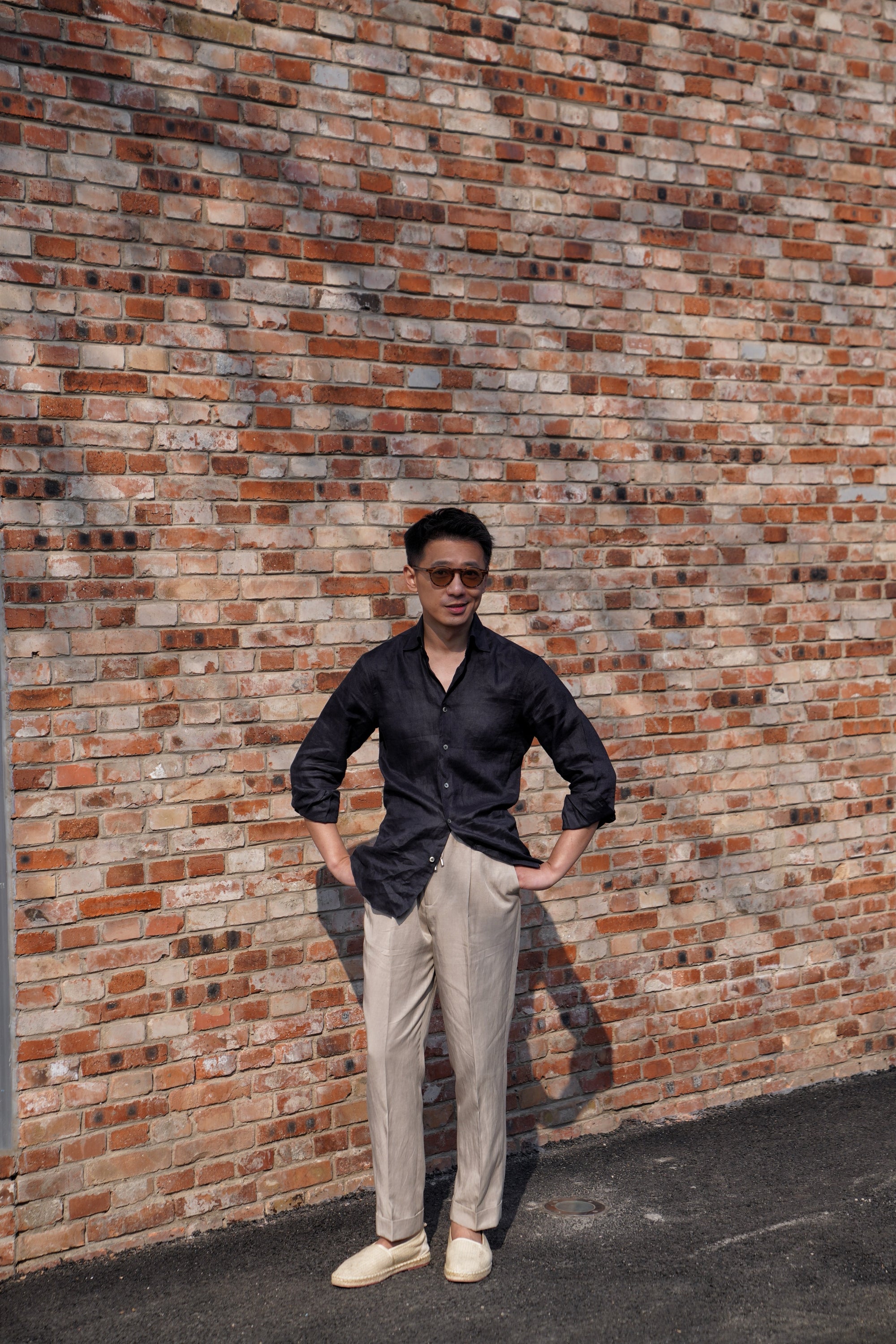 Camel / Ink Linen Shirt