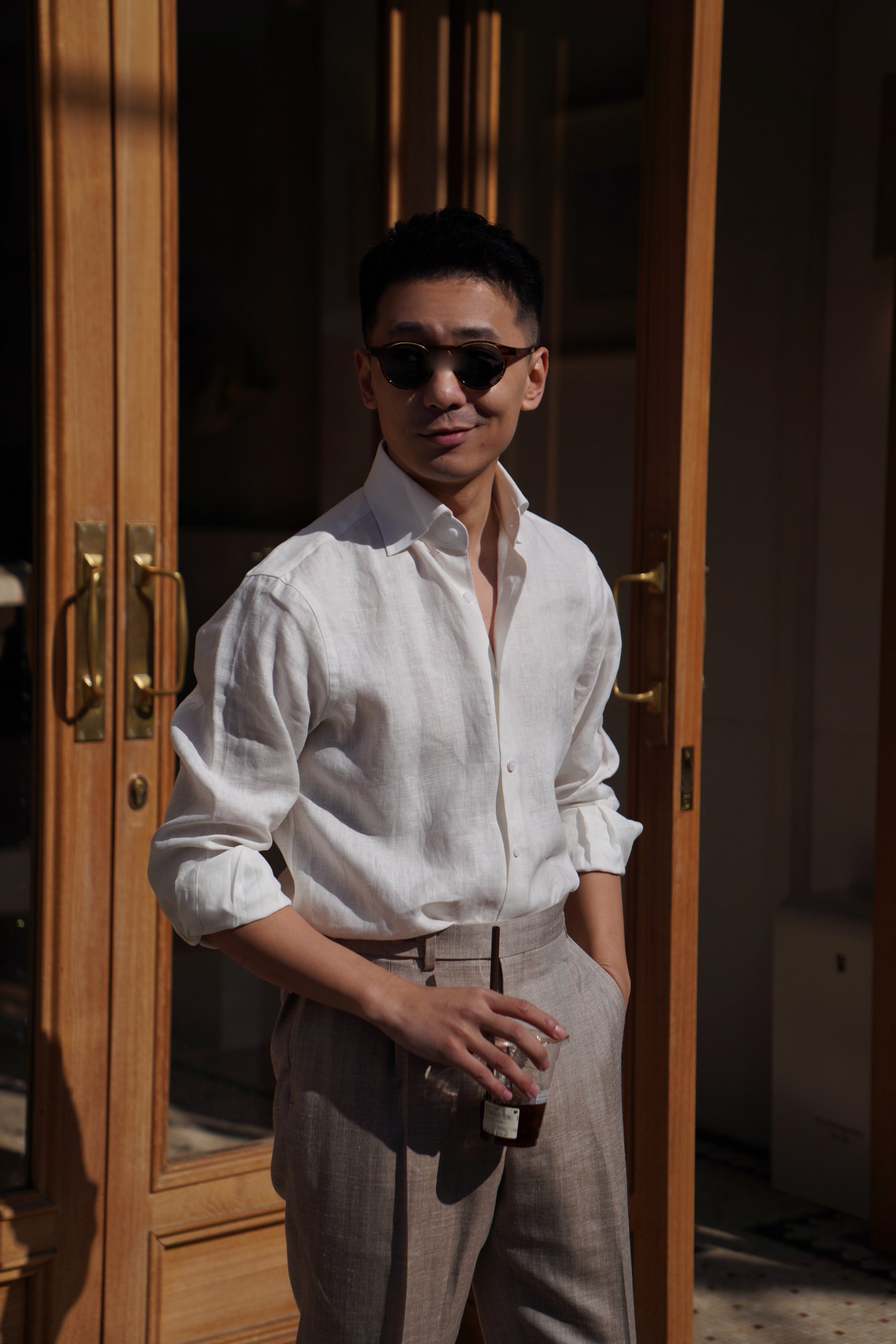 White / Pale Blue Linen Shirt