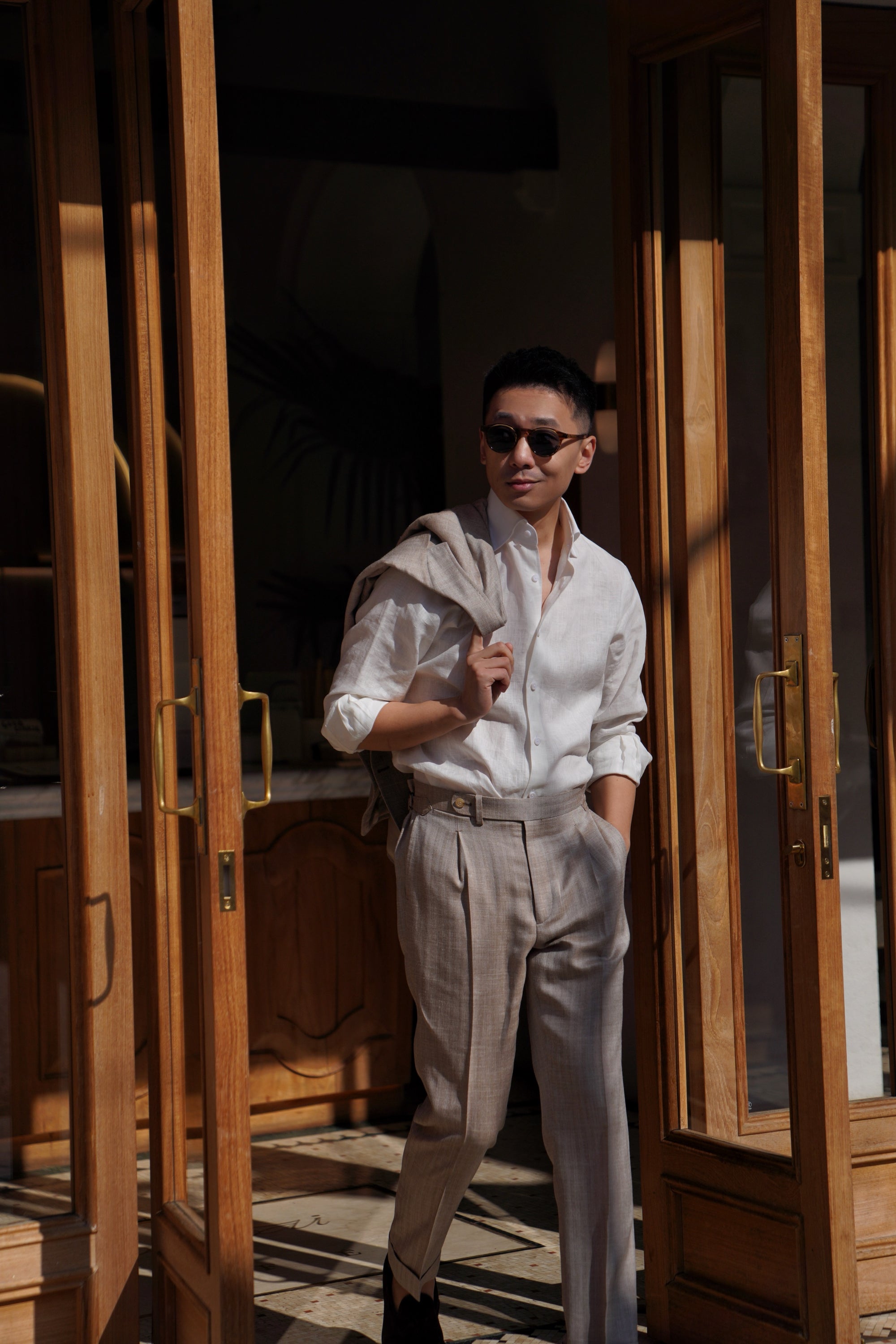 White / Pale Blue Linen Shirt