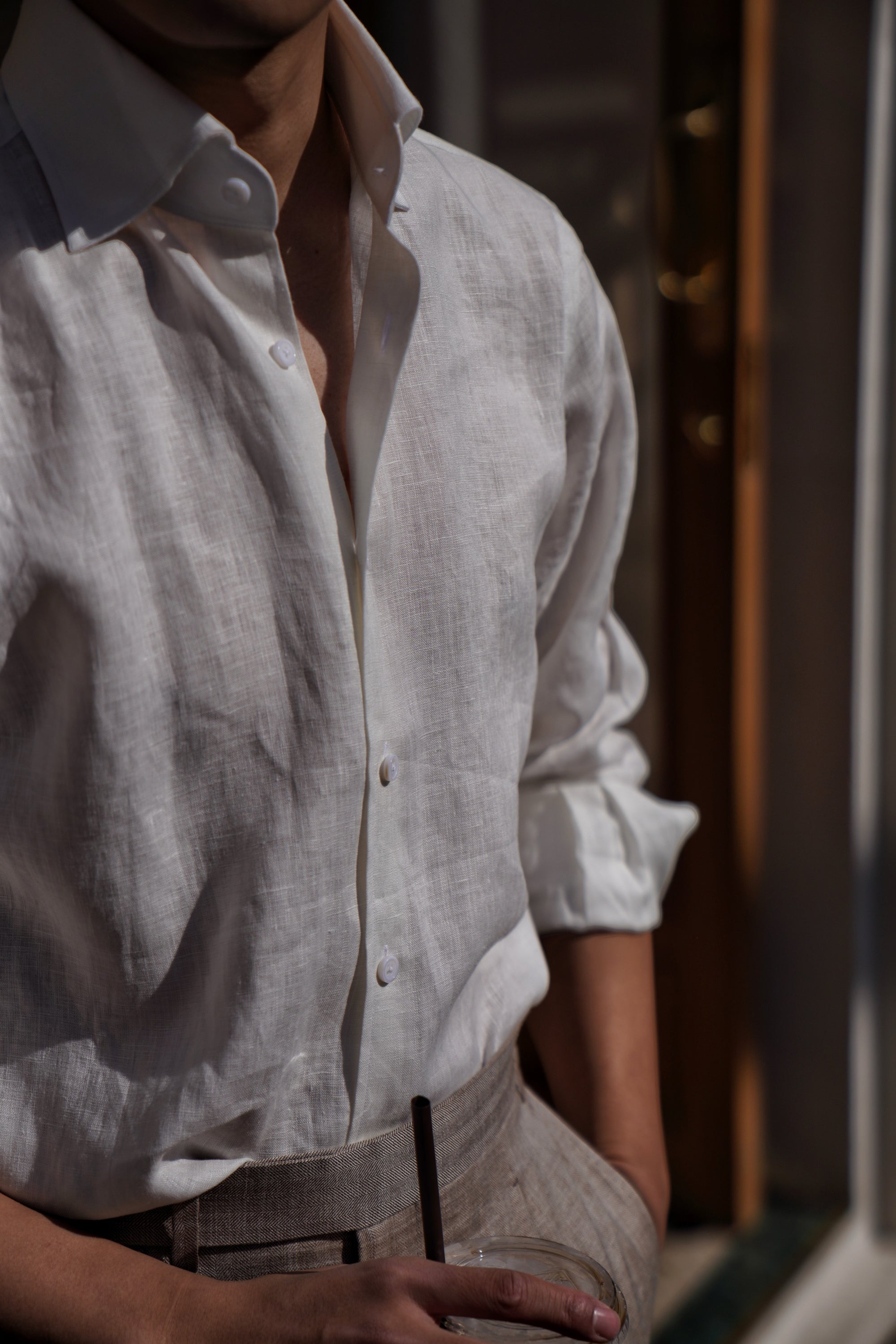 White / Pale Blue Linen Shirt
