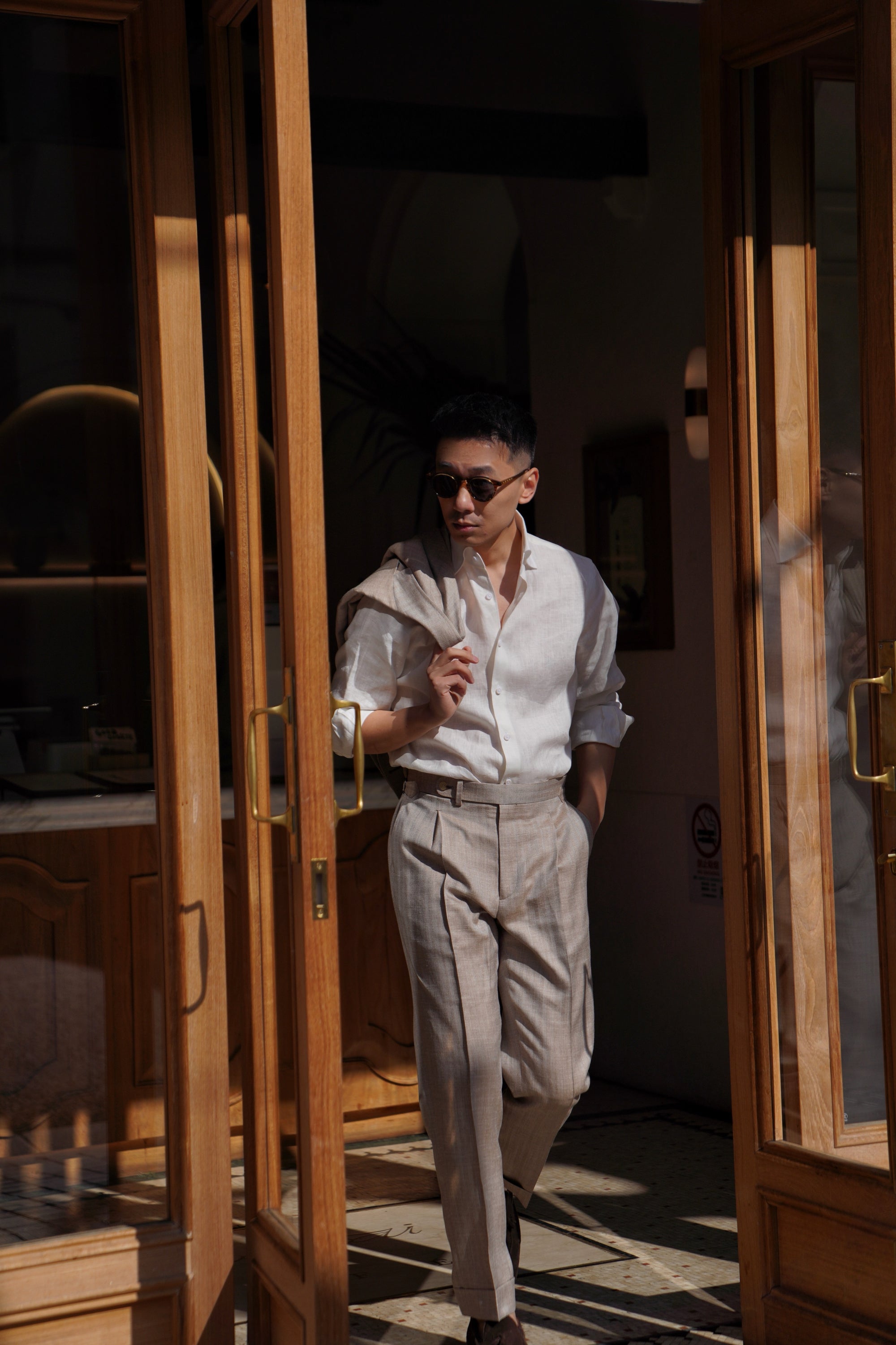 White / Pale Blue Linen Shirt
