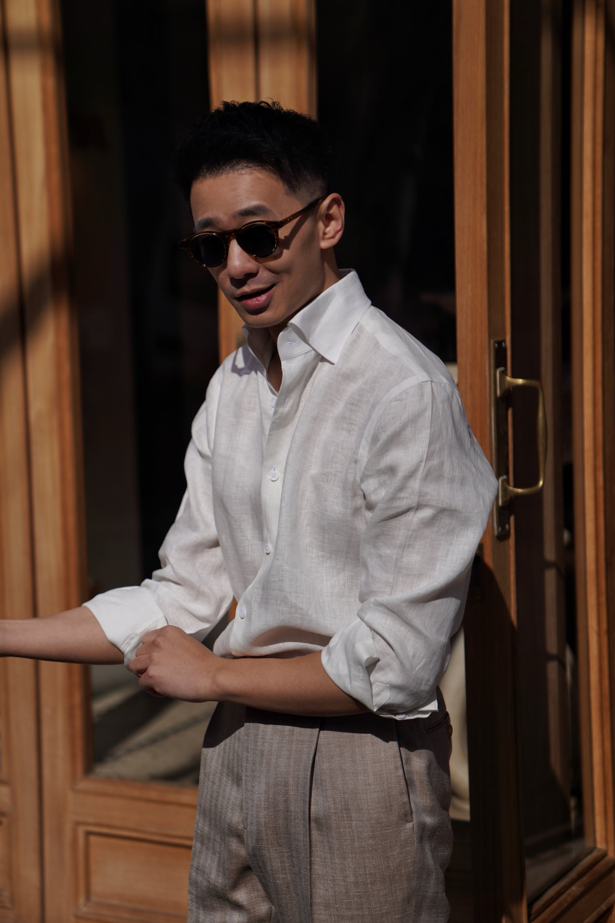 White / Pale Blue Linen Shirt