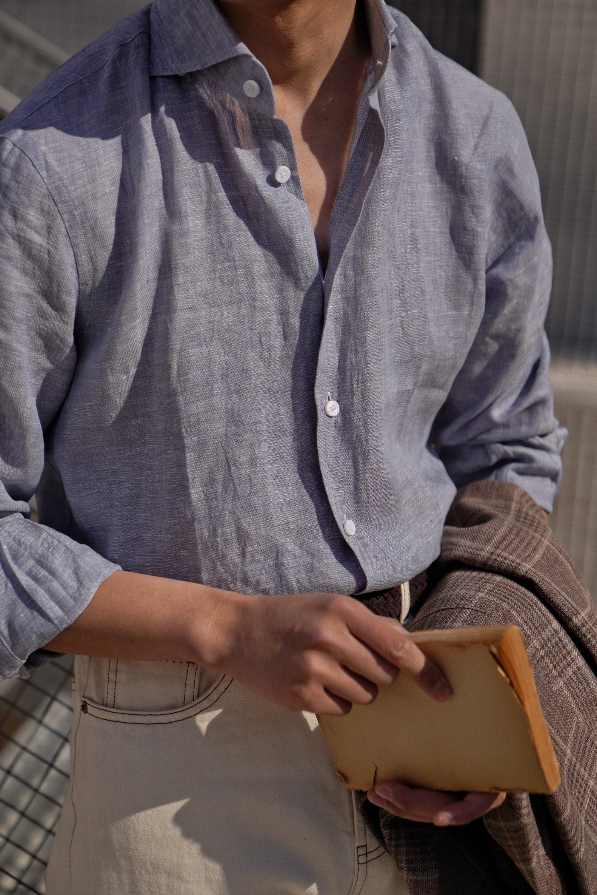 White / Pale Blue Linen Shirt