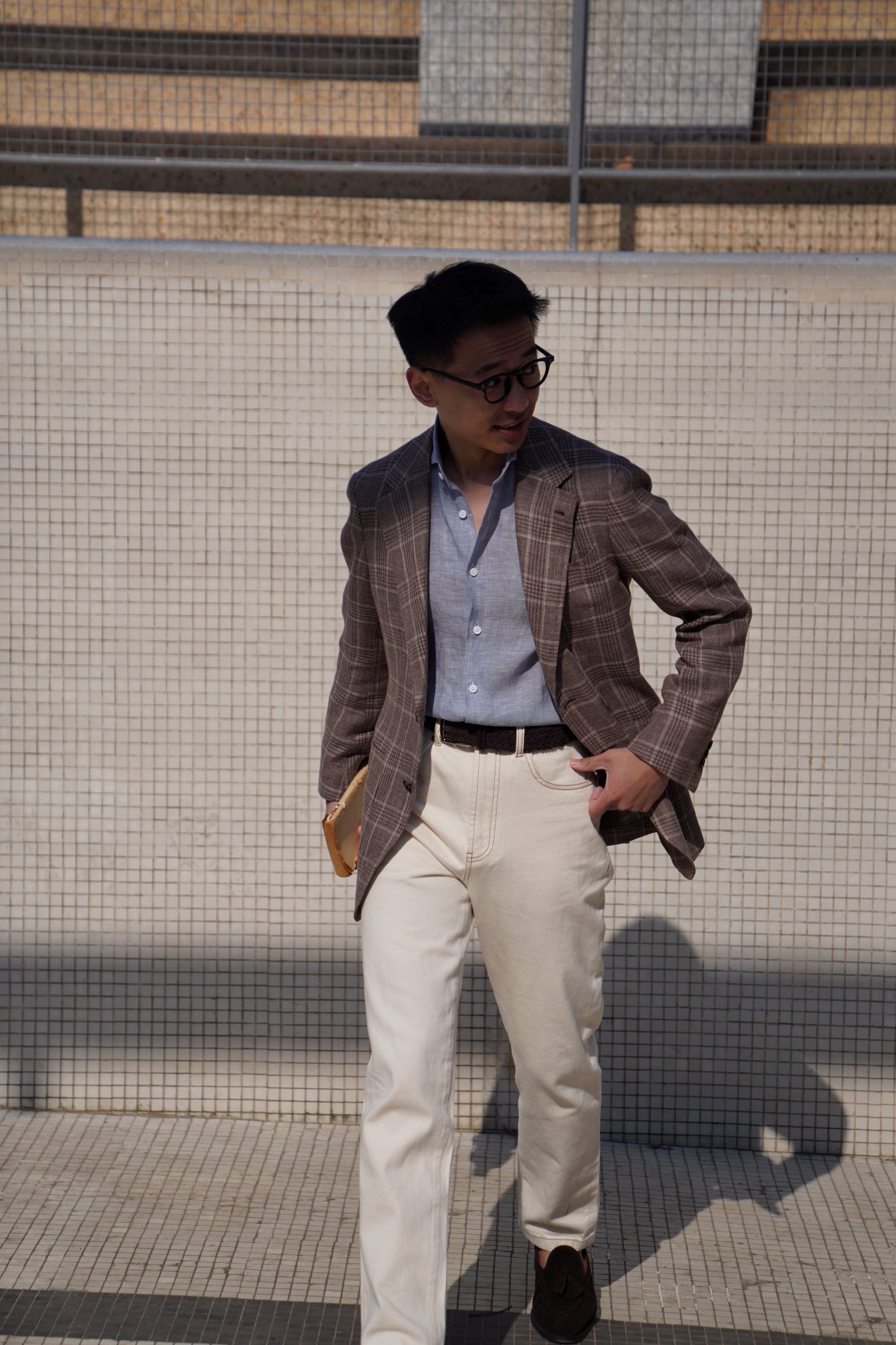 White / Pale Blue Linen Shirt