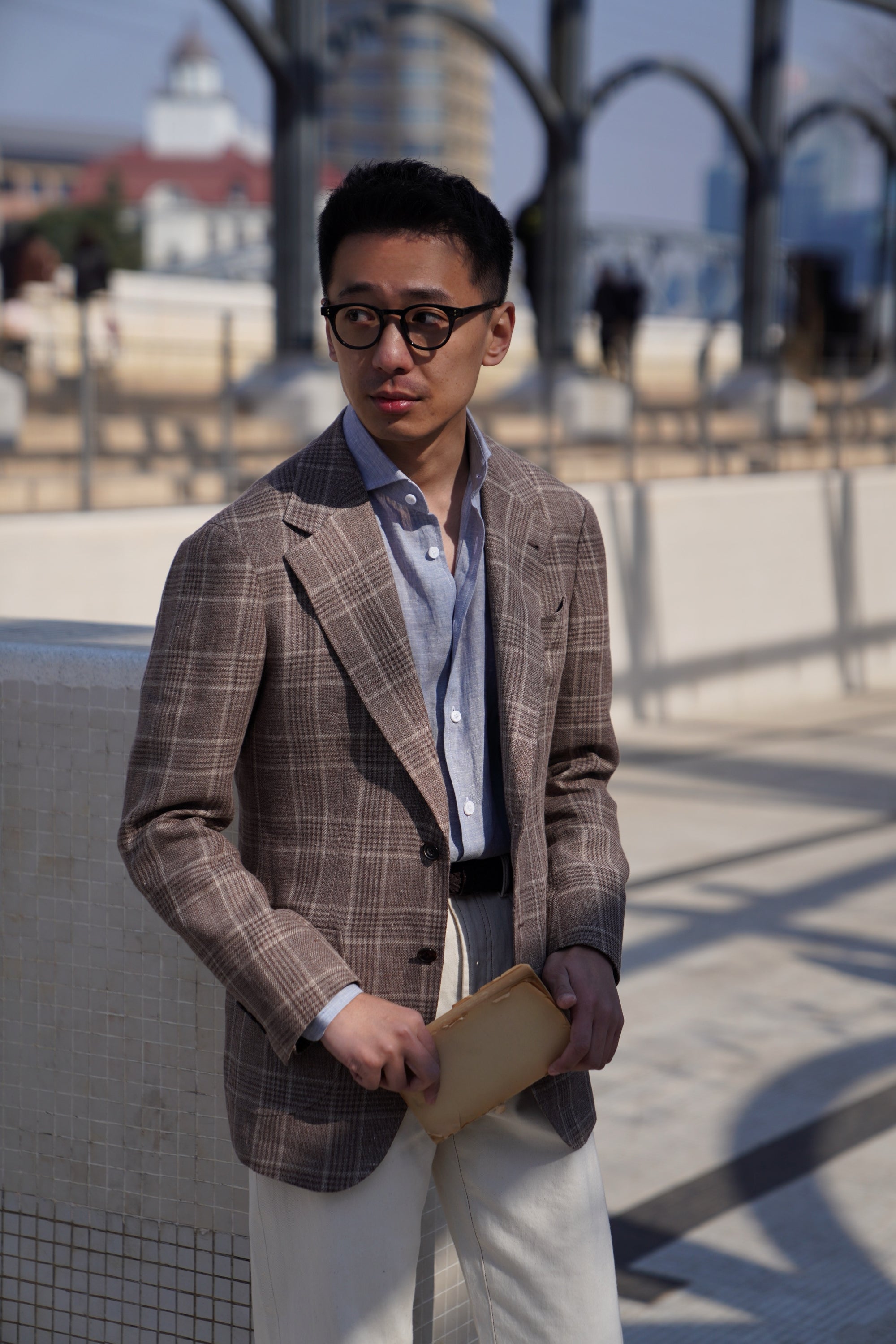 White / Pale Blue Linen Shirt