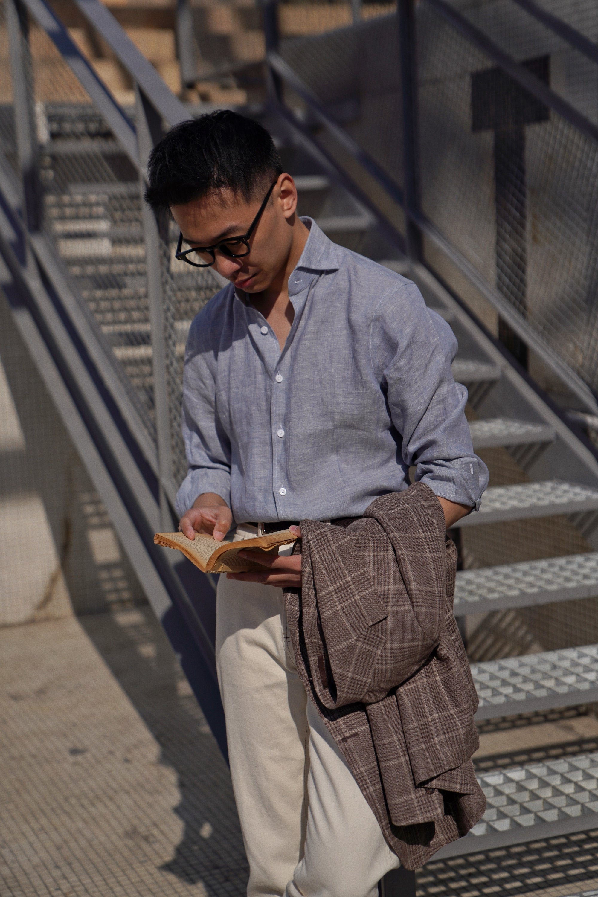 White / Pale Blue Linen Shirt