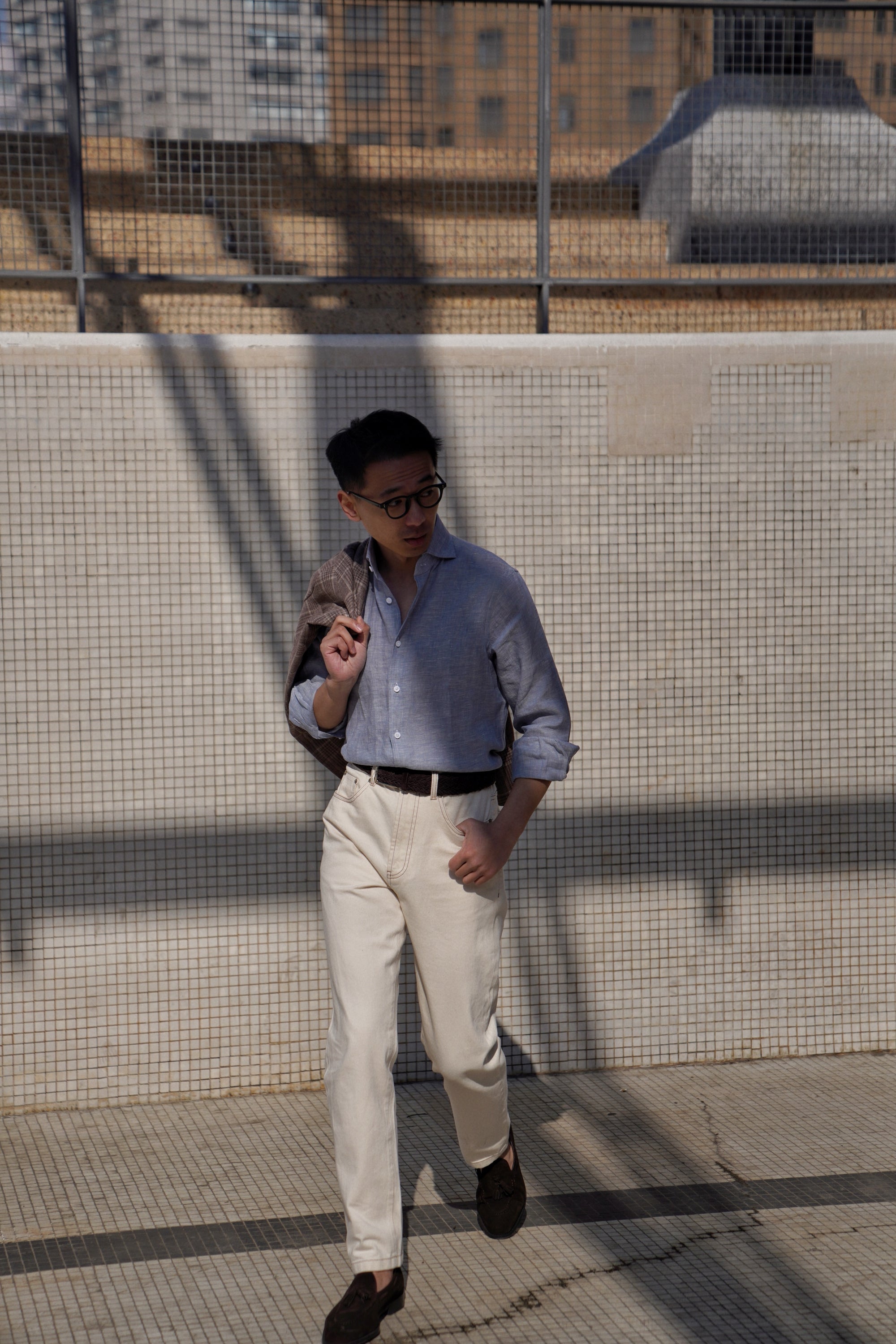 White / Pale Blue Linen Shirt