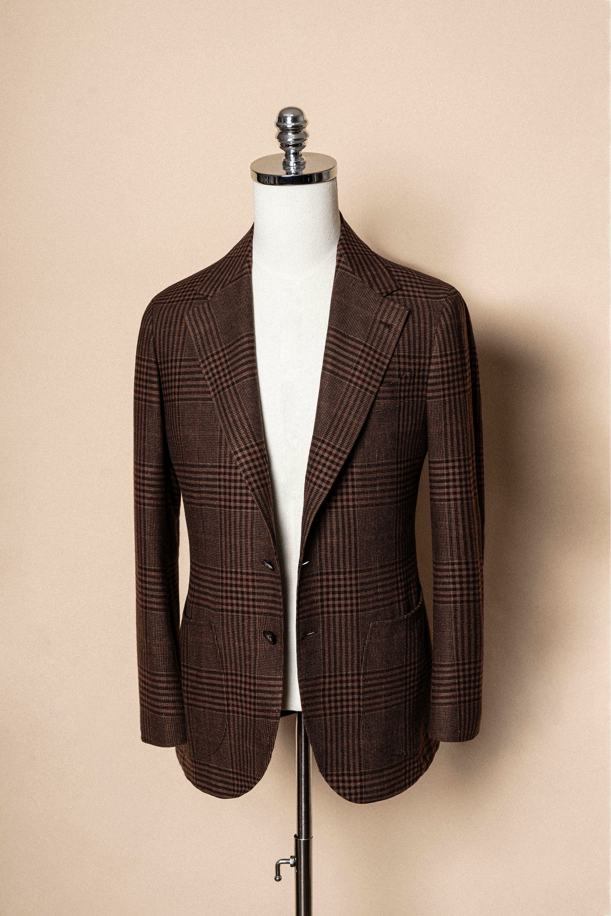 MTO Brown Glen Check Wool Cashmere Linen Jacket #201